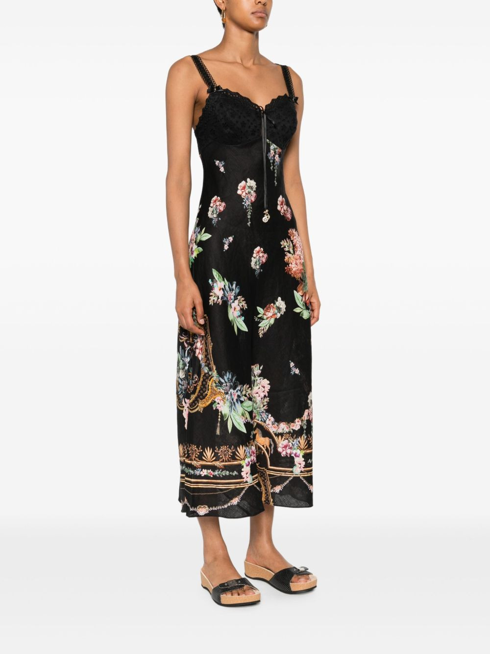 lace-trimmed floral-print midi dress - 3