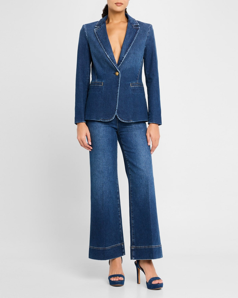 Alice + Olivia Macey Denim Notch-Collar Fitted Blazer outlook