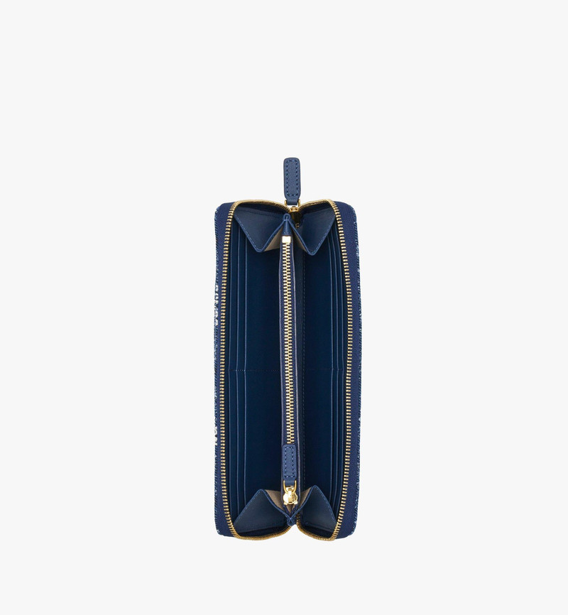MCM Zip Around Wallet in Vintage Denim Jacquard outlook