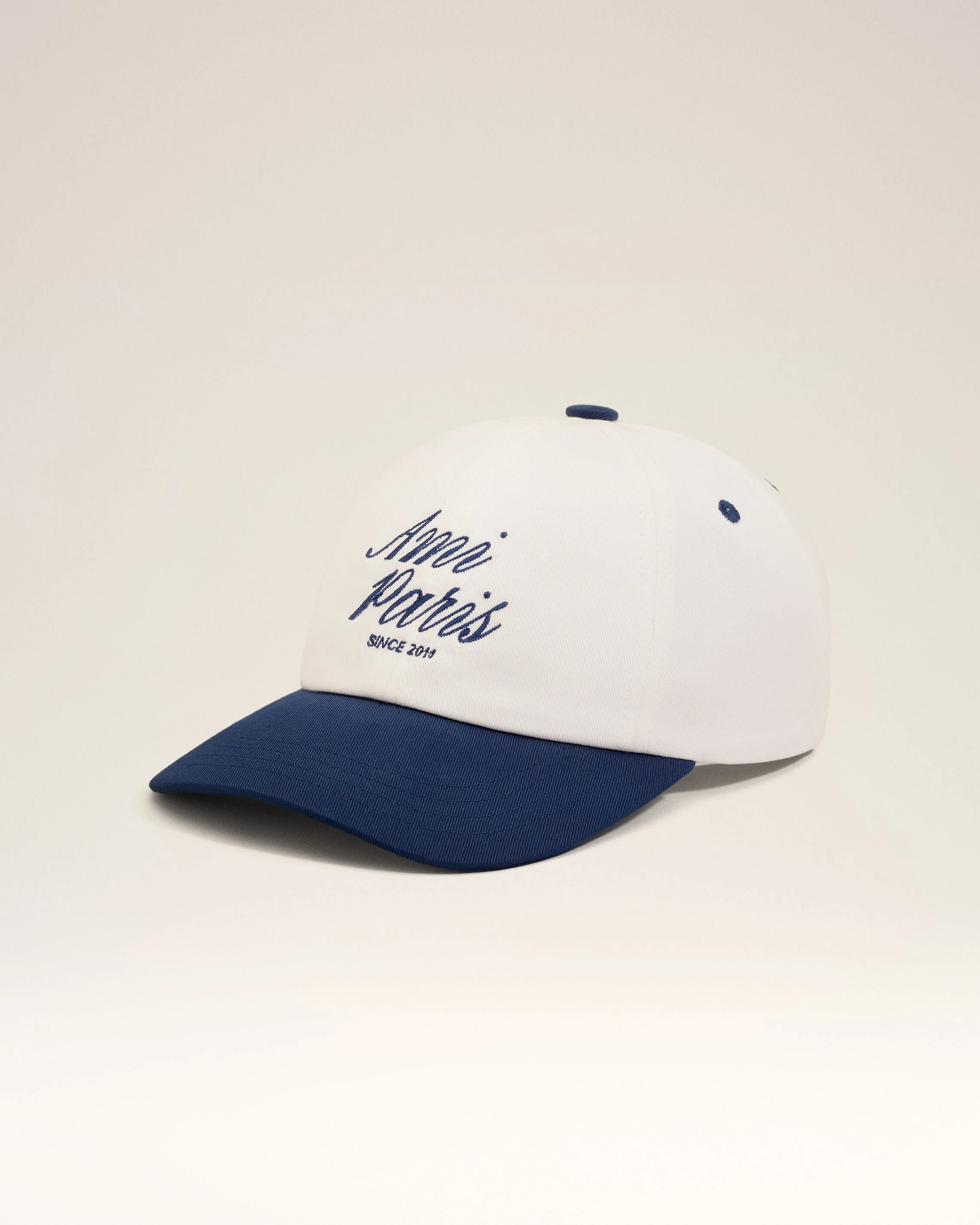 BLUE AND WHITE BICOLOR COTTON AMI PARIS CAP - 1