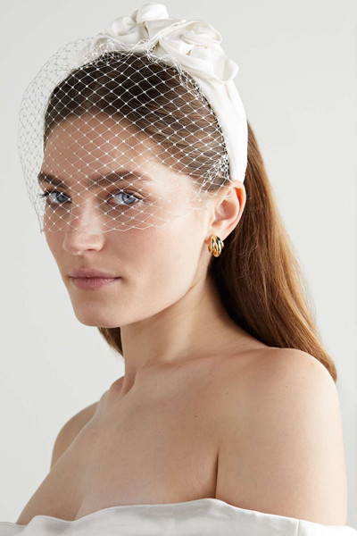 Jennifer Behr Tripled Rosette mesh-trimmed silk-faille headband outlook