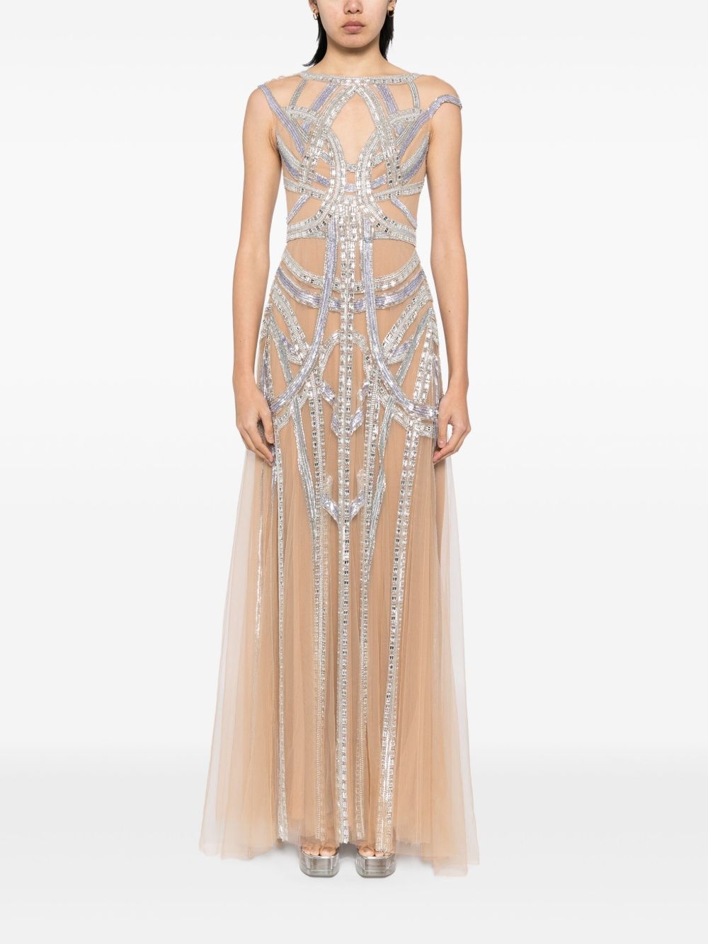 roads-embroidered flared gown - 2