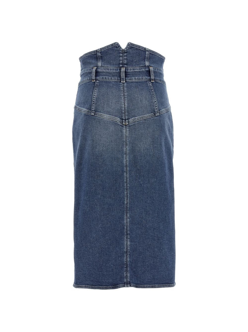 ELISABETTA FRANCHI contrast-stitching high-waisted midi denim skirt outlook