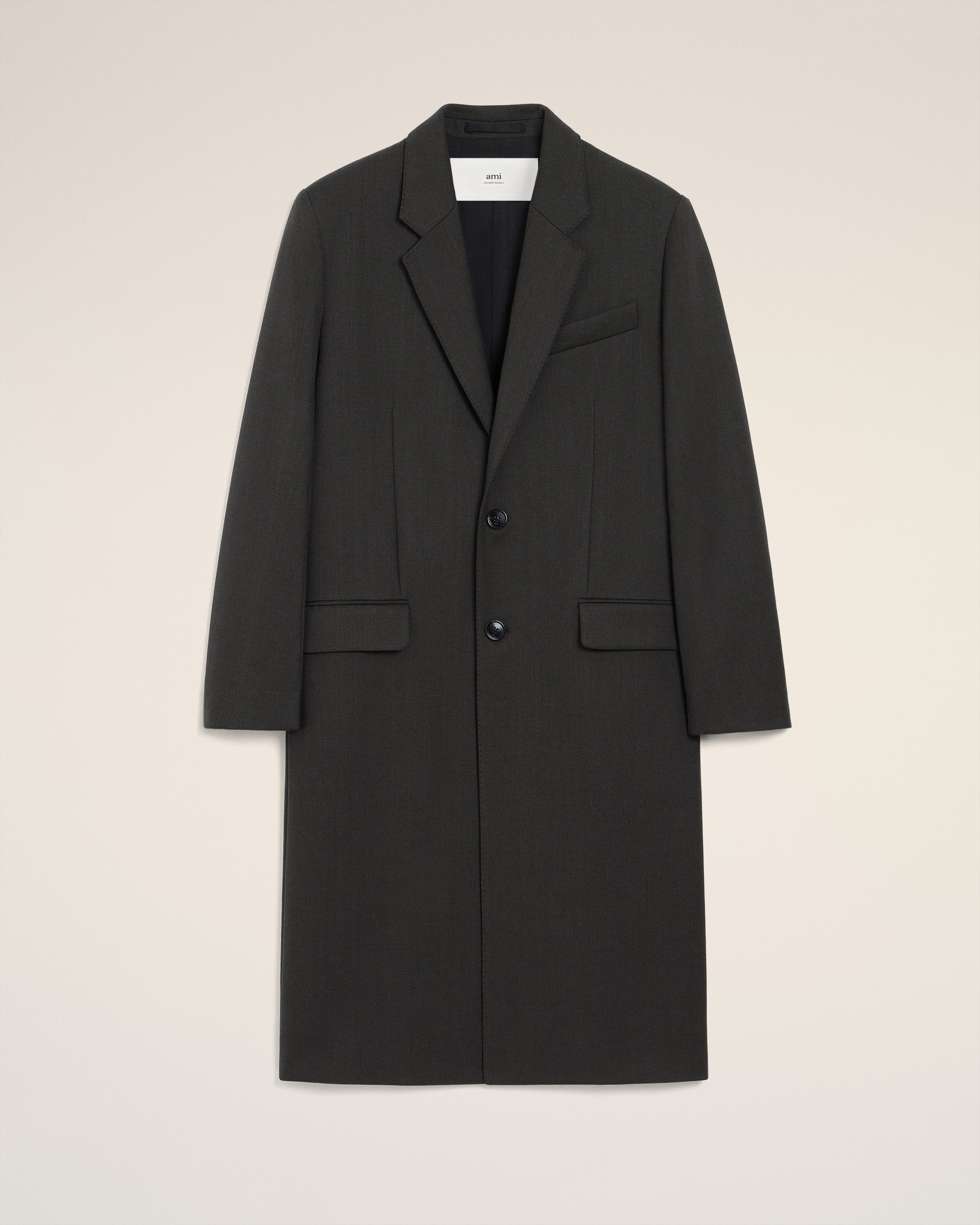 BLACK WOOL SINGLE BREASTED STRAIGHT COAT - 2