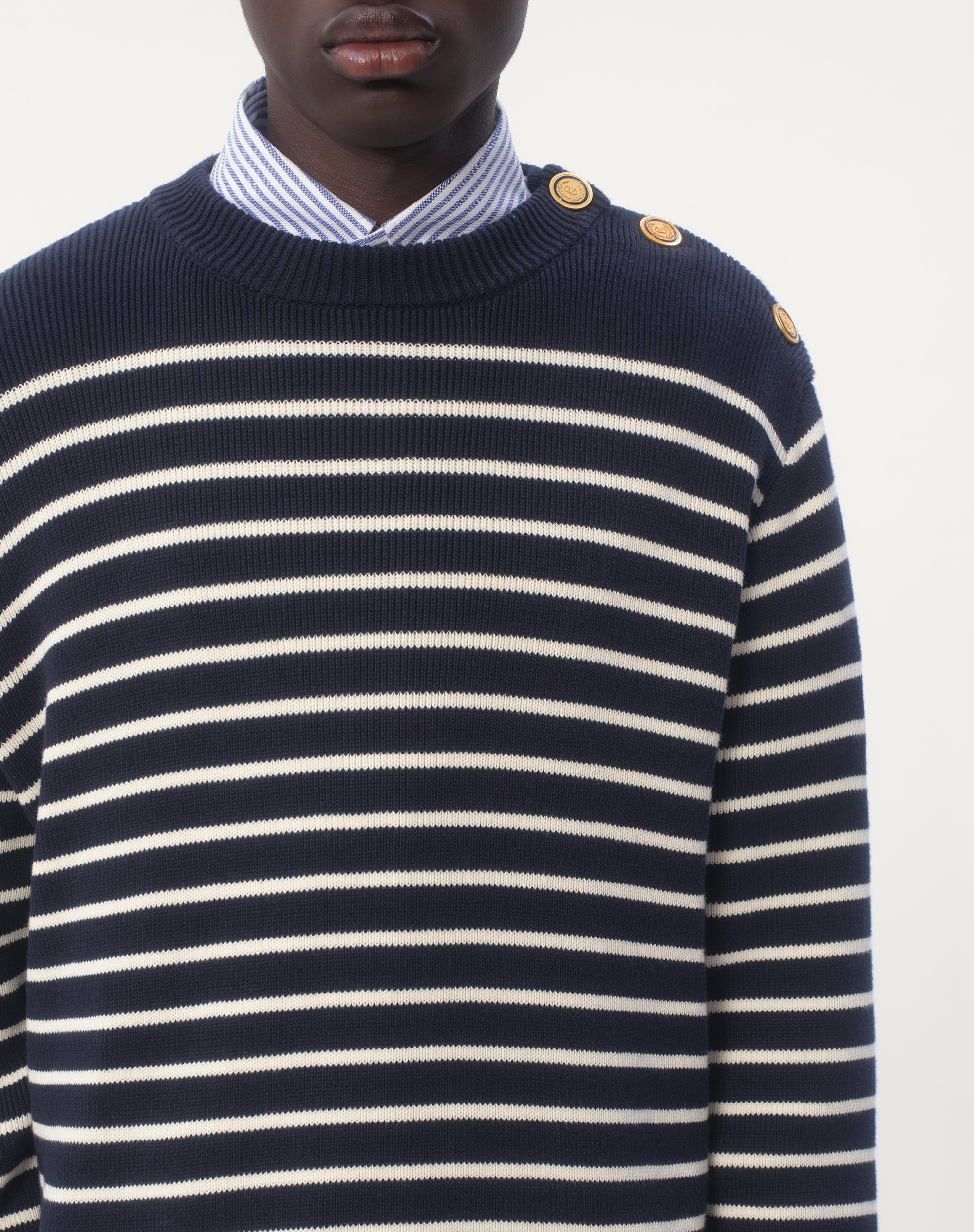 STRIPED COTTON CREWNECK SWEATER WITH BUTTONS ON THE SHOULDER - 4