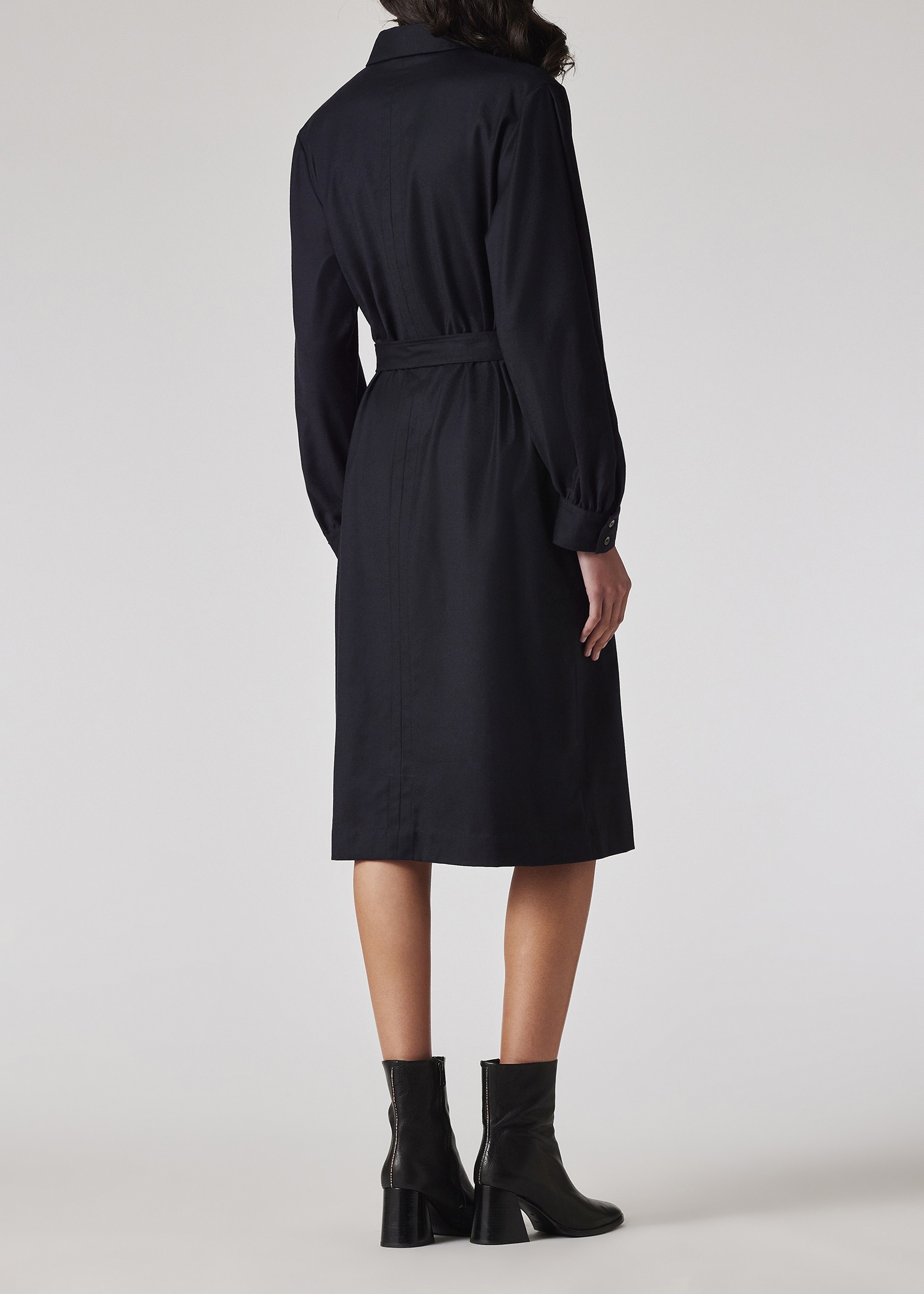 Women's Navy Flannel Blouson Sleeve Dress - 4