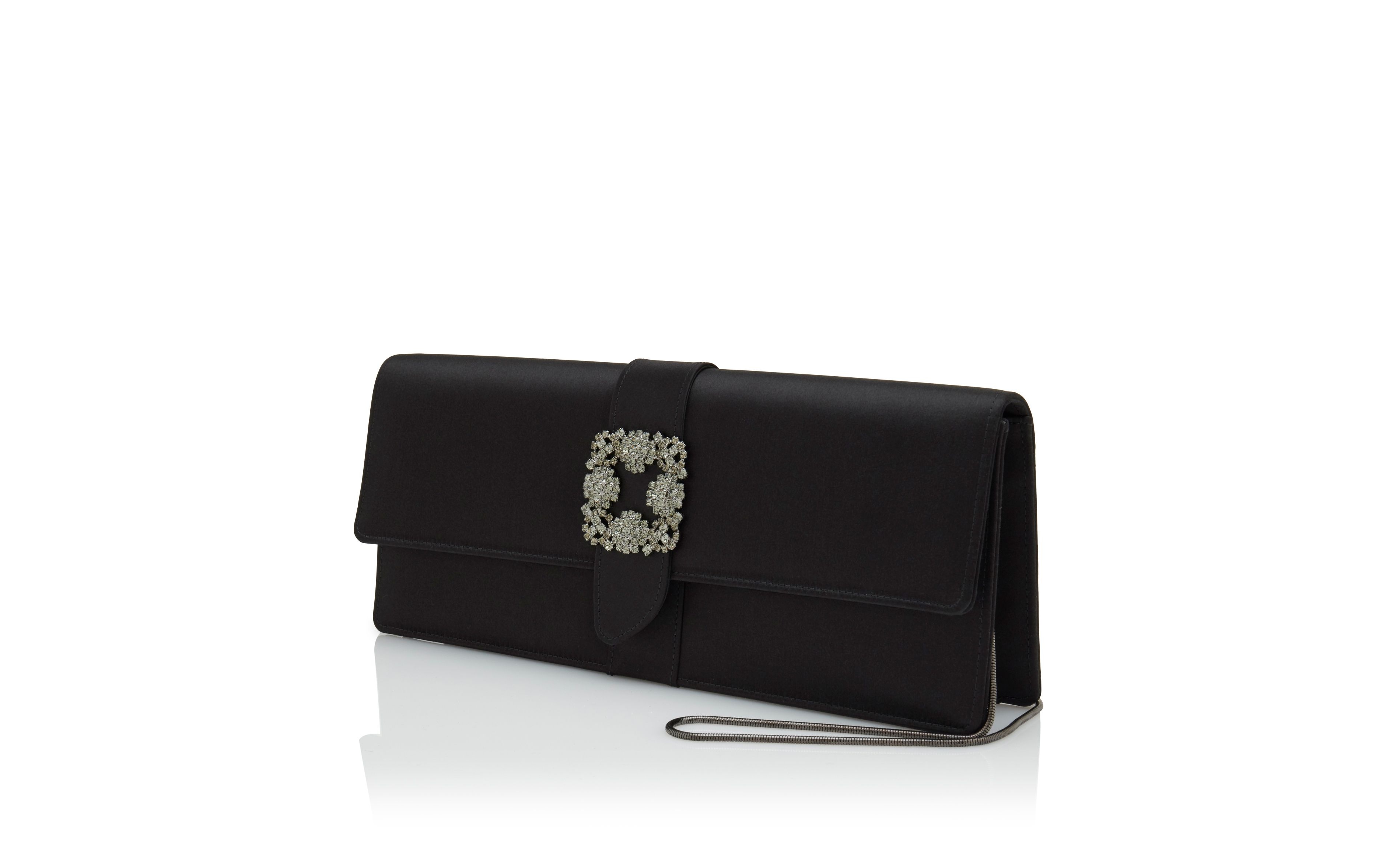 Black Satin Jewel Buckle Clutch - 3