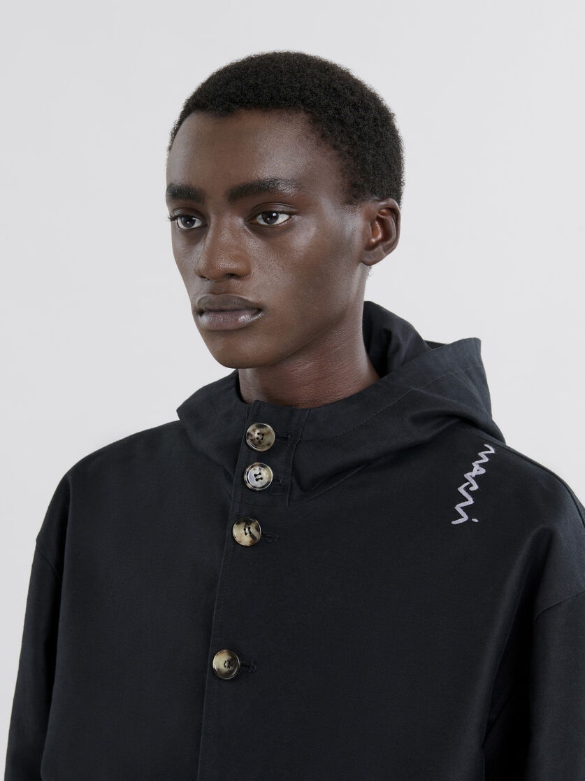 BLACK GABARDINE HOODED JACKET - 4