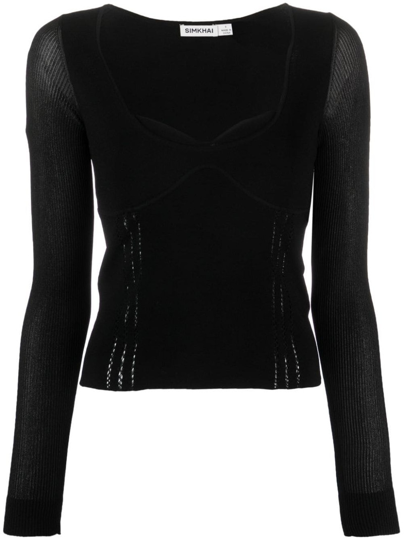 sweetheart-neck fine-knit top 1