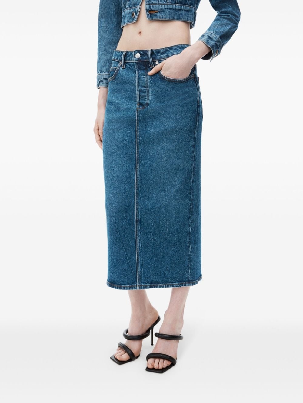 low-rise denim midi skirt - 3