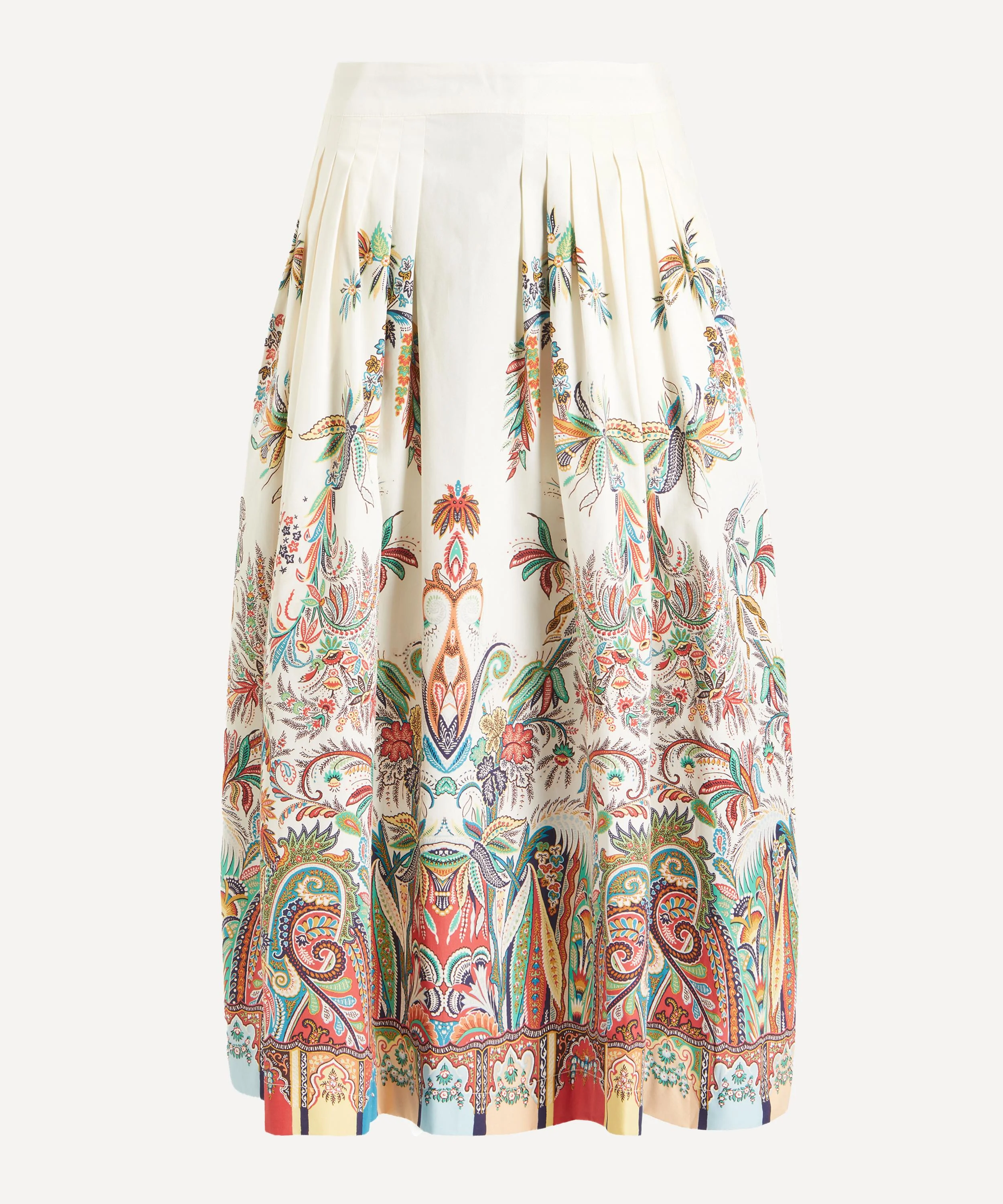 Paisley Botanical Pleated Cotton Midi-Skirt - 1