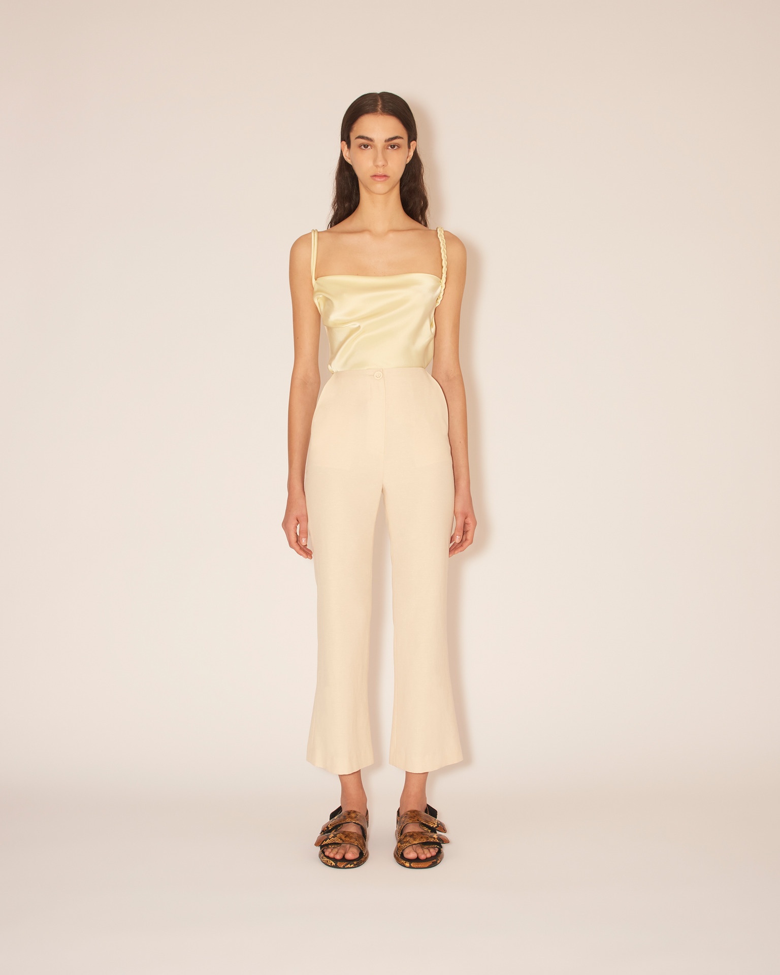 BEATA - Slim leg cropped kick flare trouser - Creme - 2