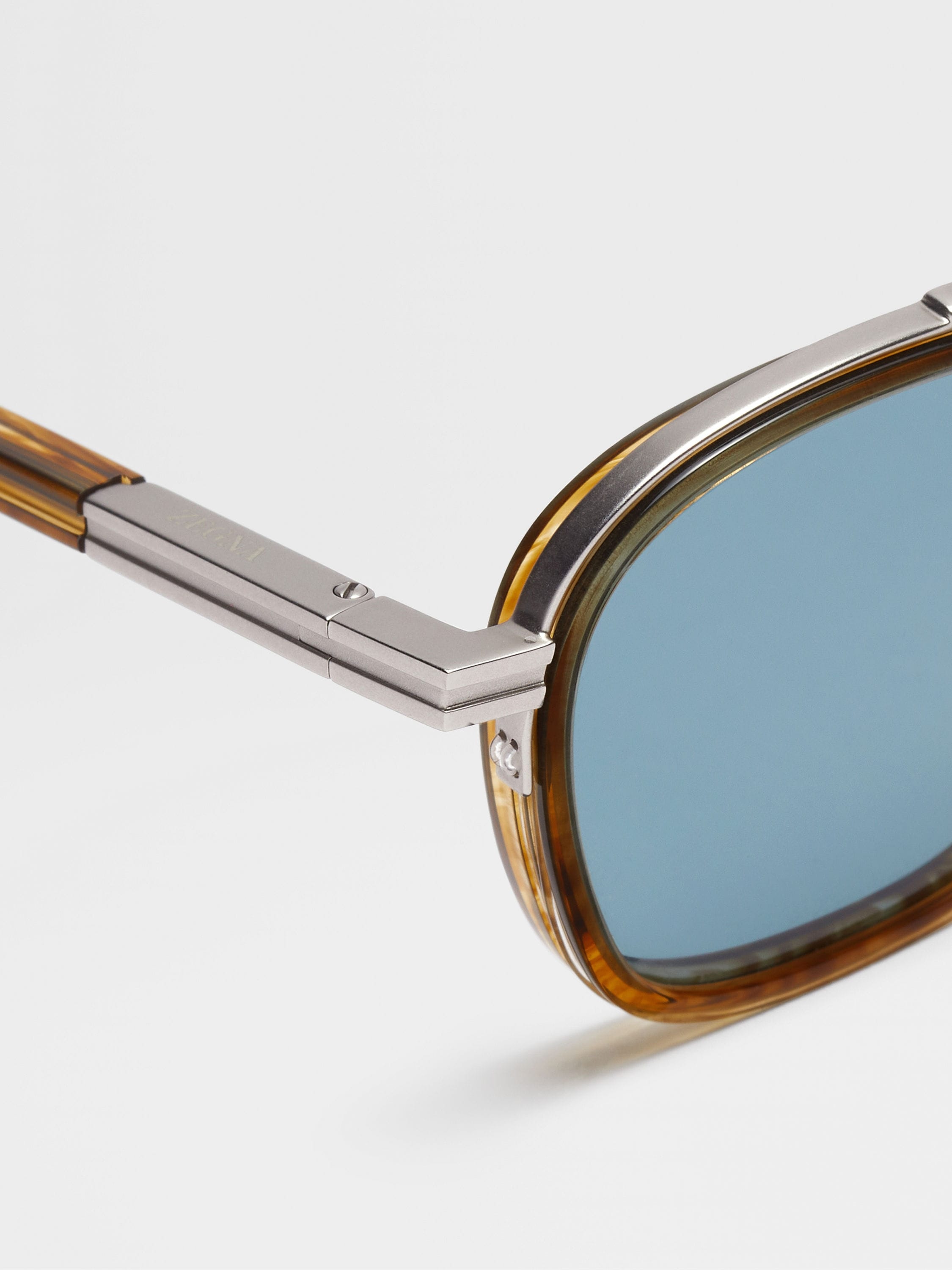 TRANSPARENT LIGHT BROWN HAVANA ORIZZONTE I ACETATE AND METAL SUNGLASSES - 2