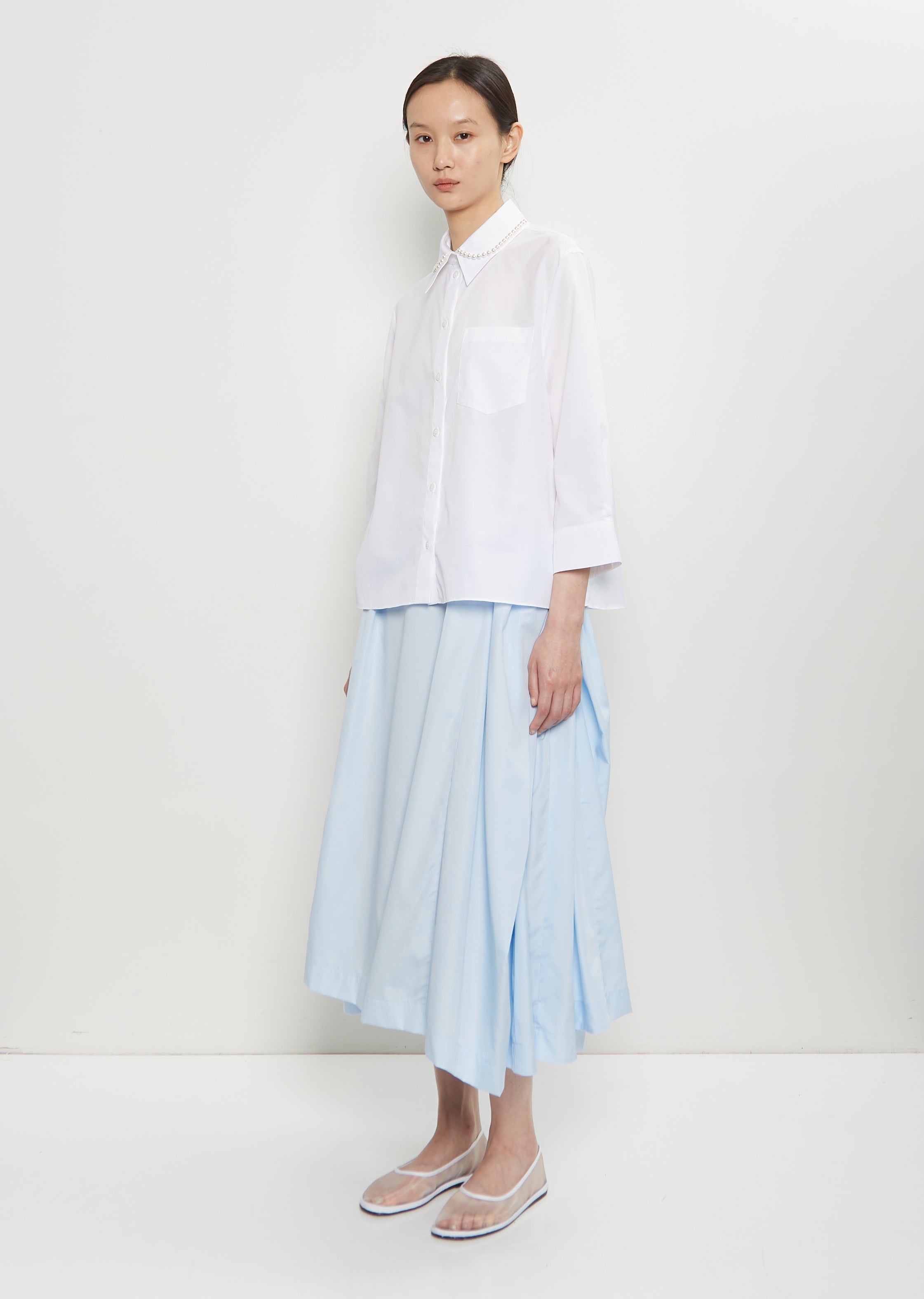 Cotton Embellished Cropped Shirt — White - 4