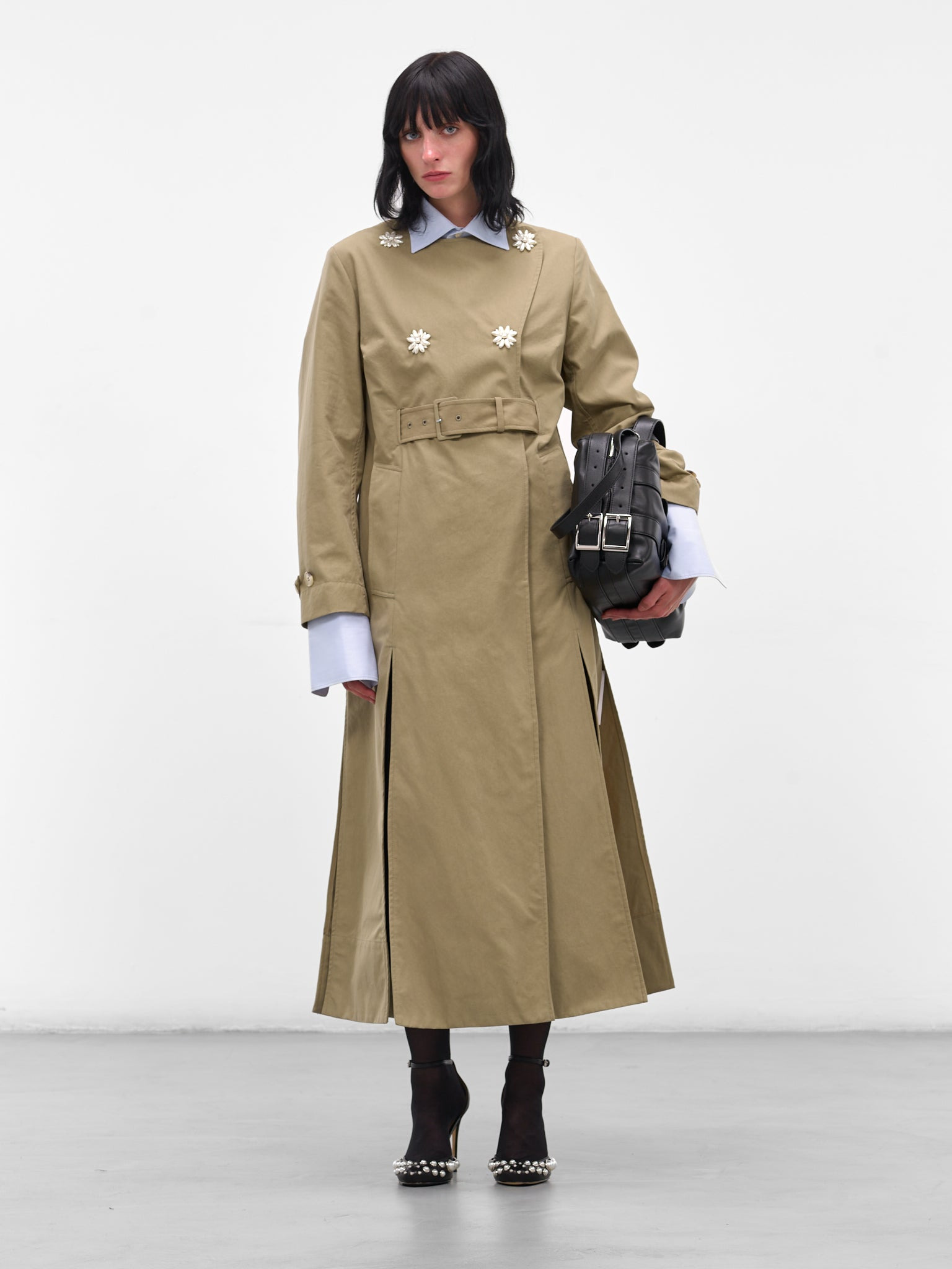 Beige Collarless Slit Trench Coat - 6