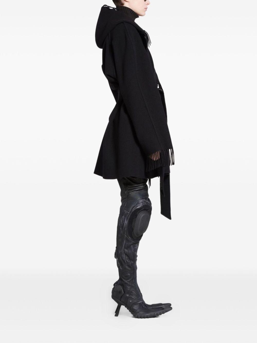 fringed-edge hooded cardi-coat - 3