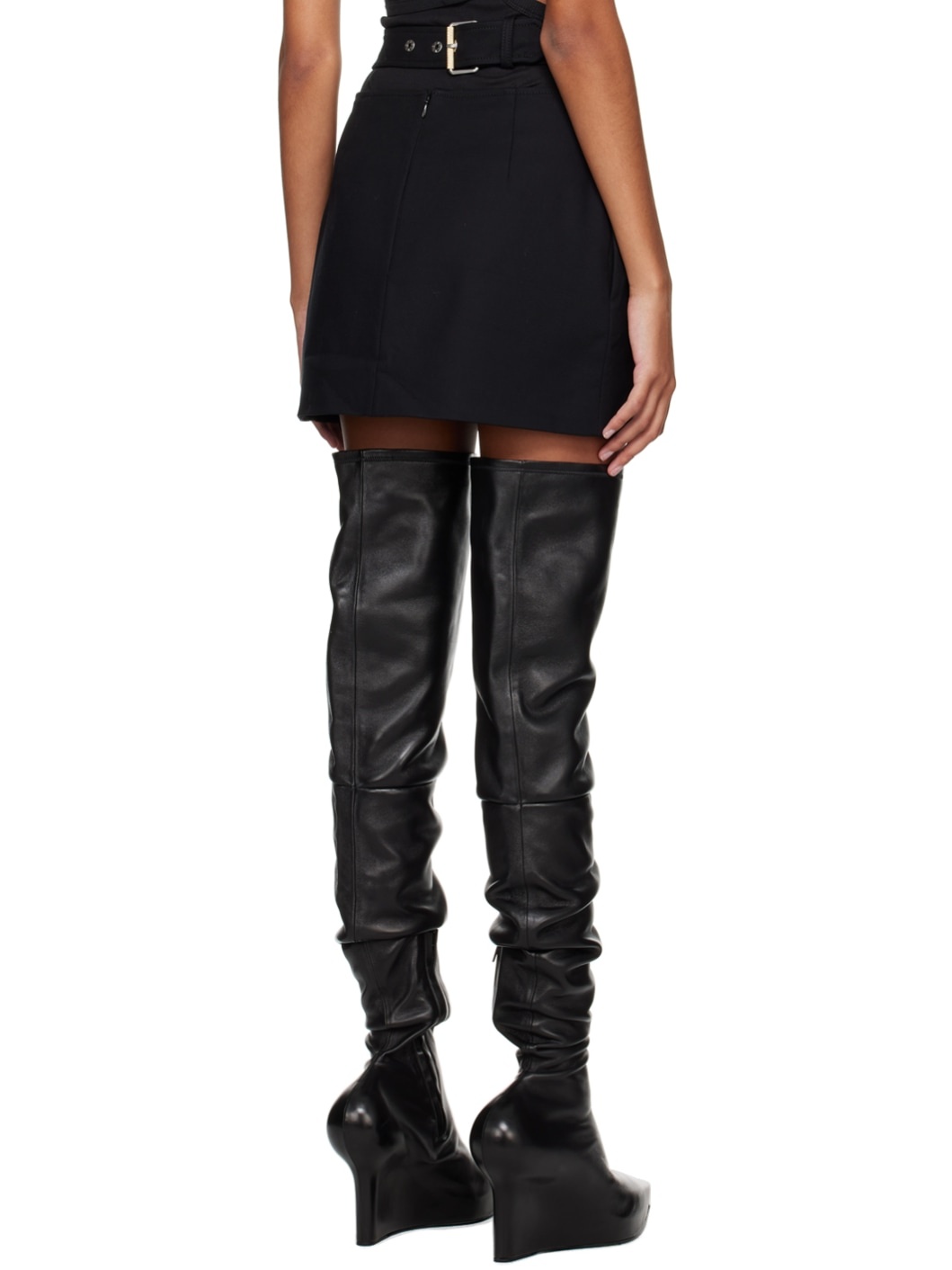 Black Y Front Buckle Miniskirt - 3