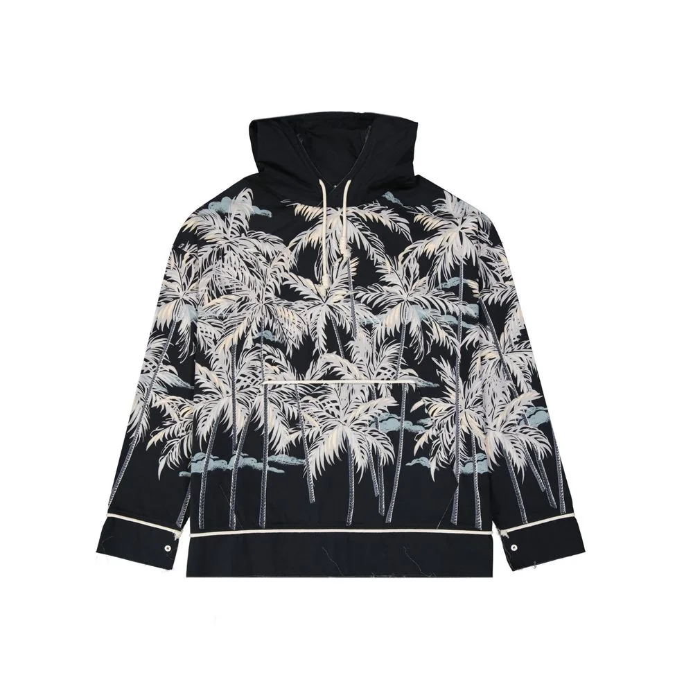 Palm Angels Palm Print Cotton Hoodie — Black - 1