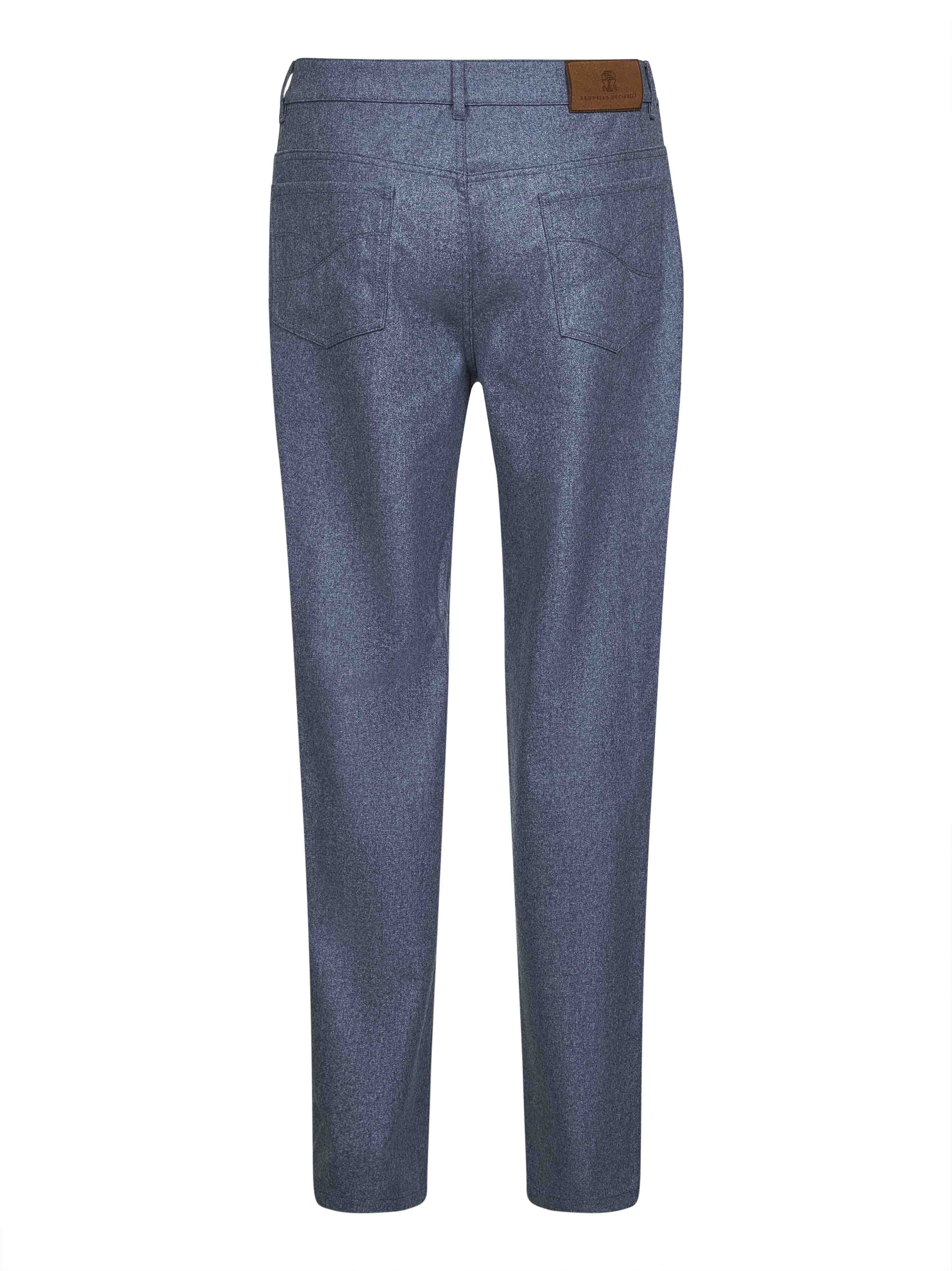 Brunello Cucinelli Men Light Blue Virgin Wool Flannel Trousers - 2