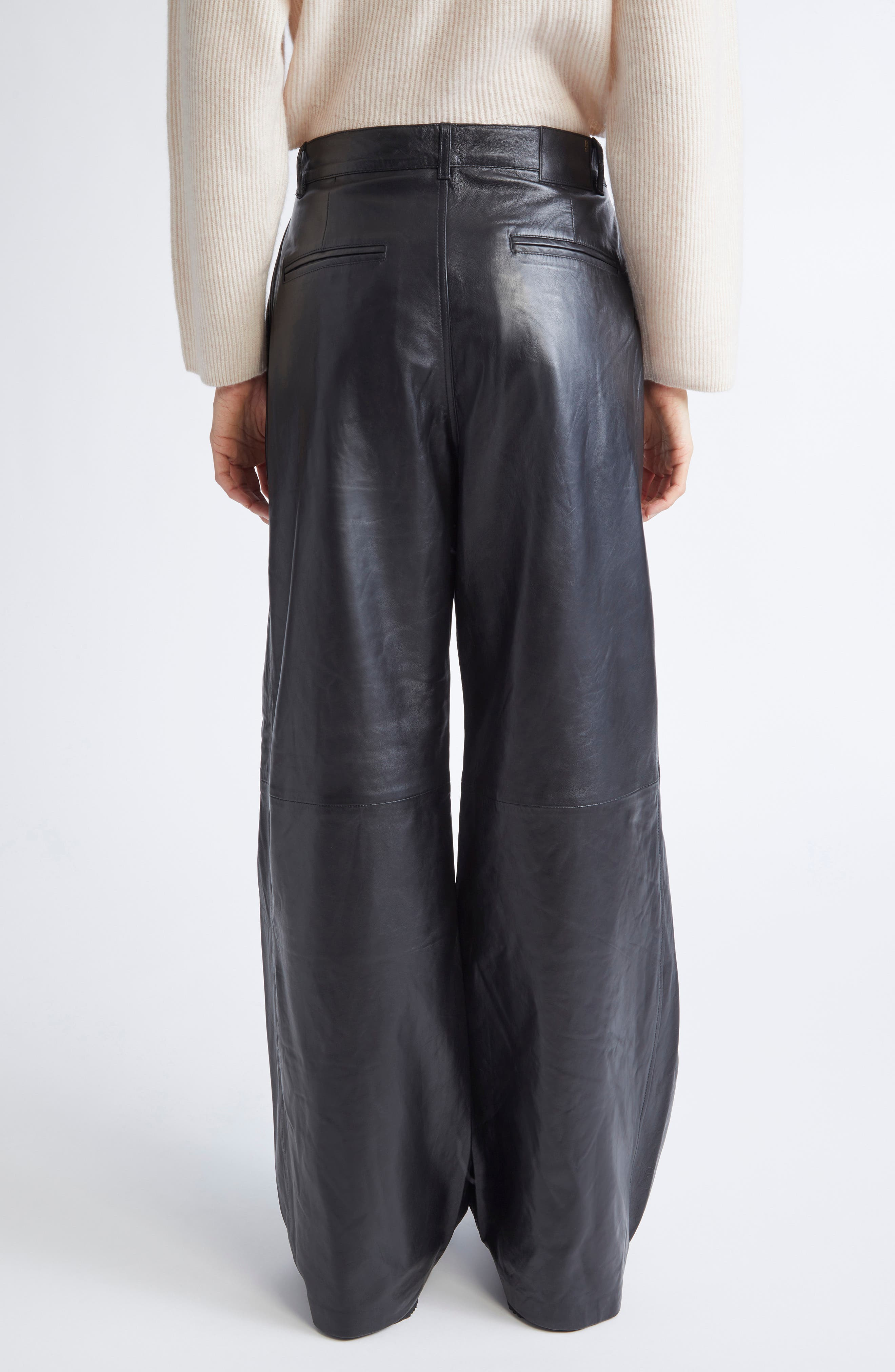 R13 Pleated Wide Leg Leather Pants in Black at Nordstrom - 3
