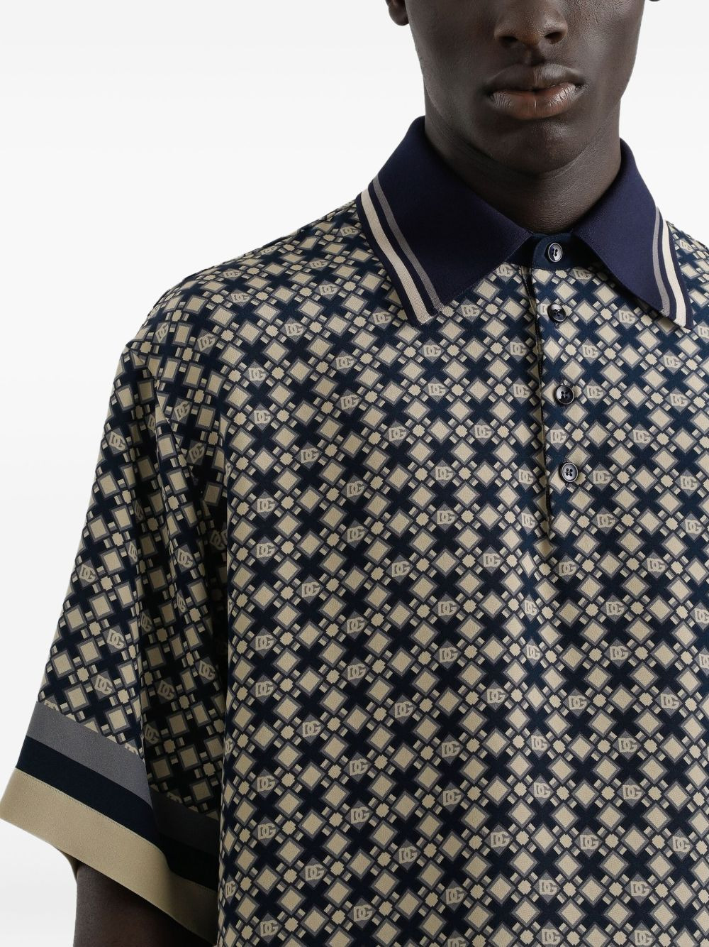 geometric-pattern polo shirt - 4