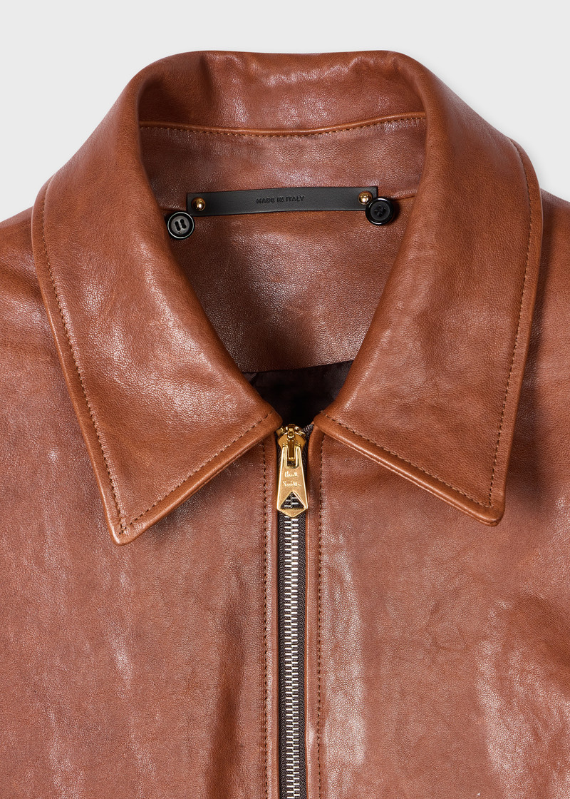 Paul Smith Brown Leather Jacket with Detachable Collar outlook