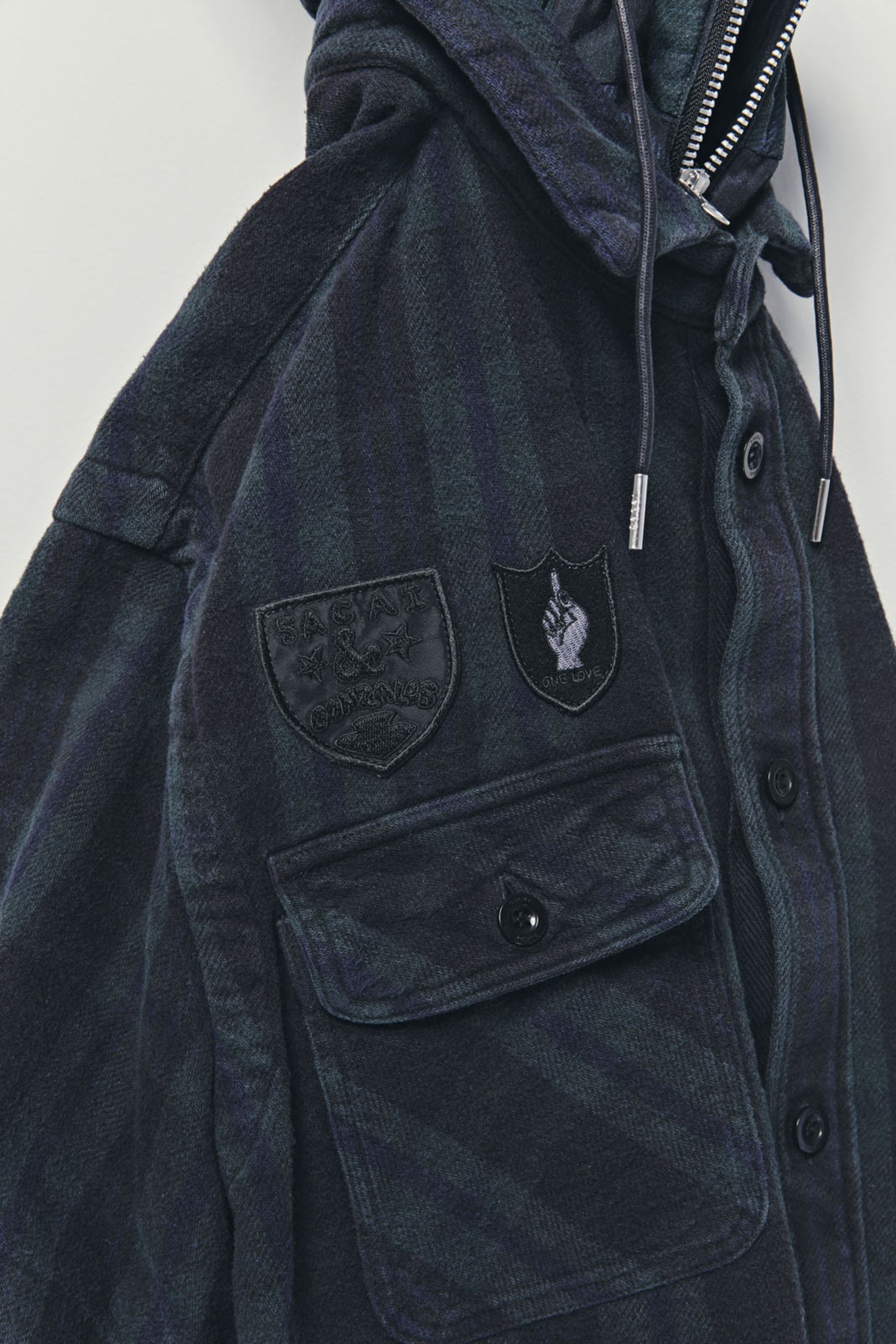 sacai sacai Gonz Multi Patch Plaid Hoodie | REVERSIBLE
