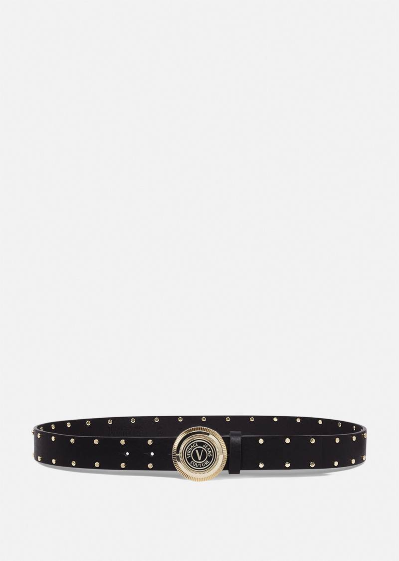 V-Emblem Round Studded Buckle Belt 1