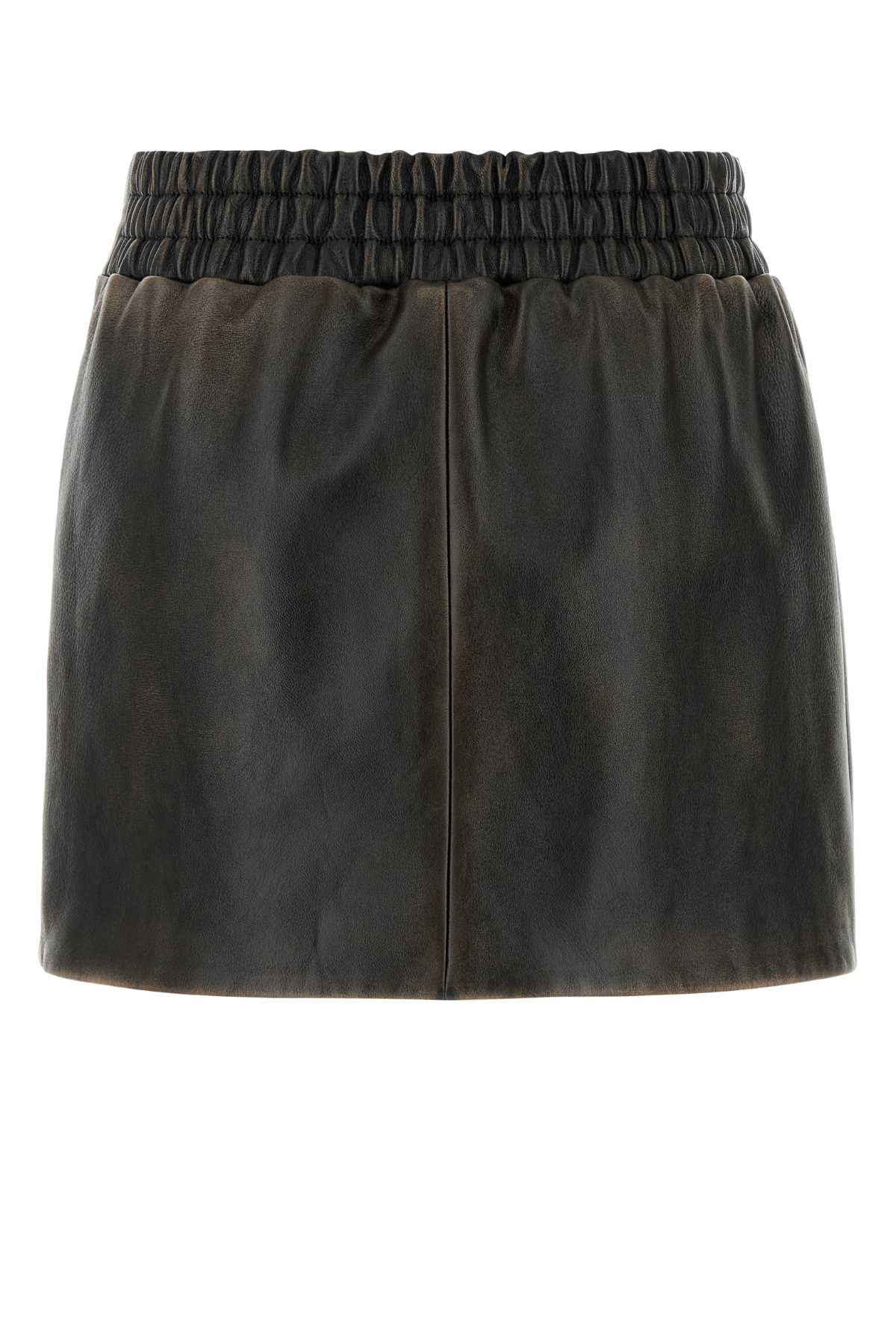 Miu Miu Women Dark Brown Nappa Leather Mini Skirt - 2
