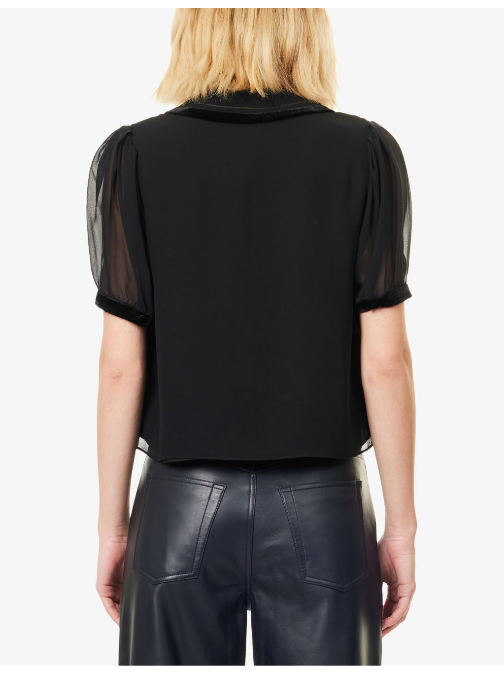 The Velvet Trim Sailor Silk Blouse - 4