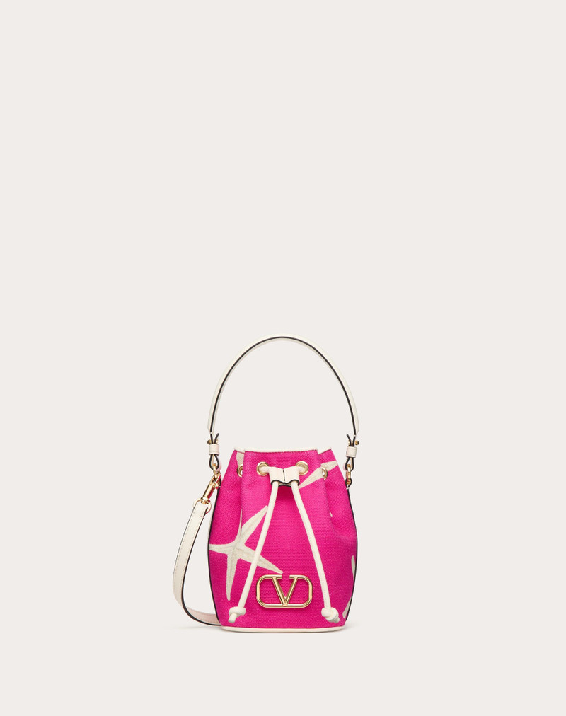 VALENTINO GARAVANI ESCAPE MINI BUCKET BAG IN CANVAS WITH STARFISH PRINT 1
