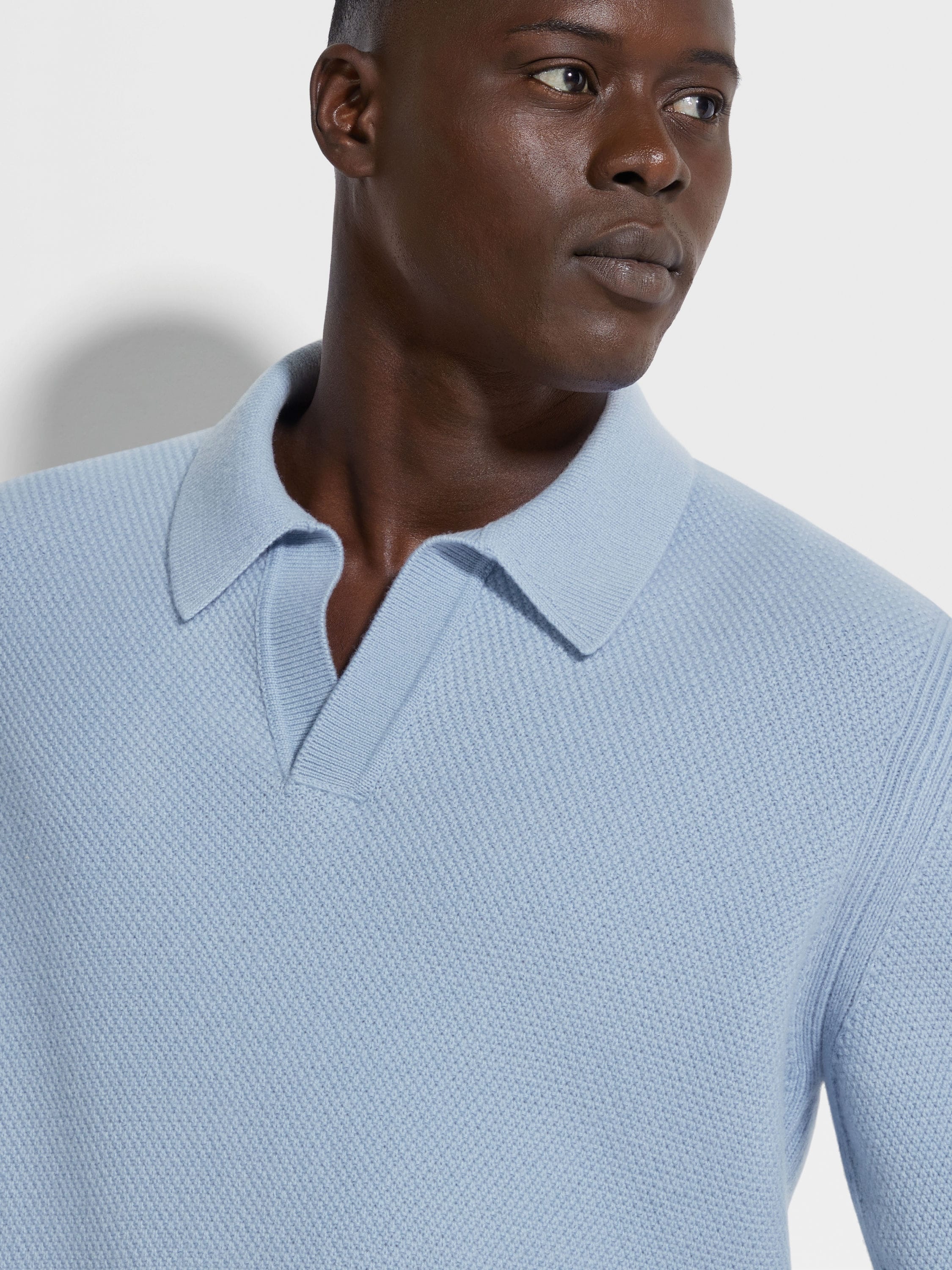 LIGHT BLUE MÉLANGE OASI CASHMERE POLO SHIRT - 2