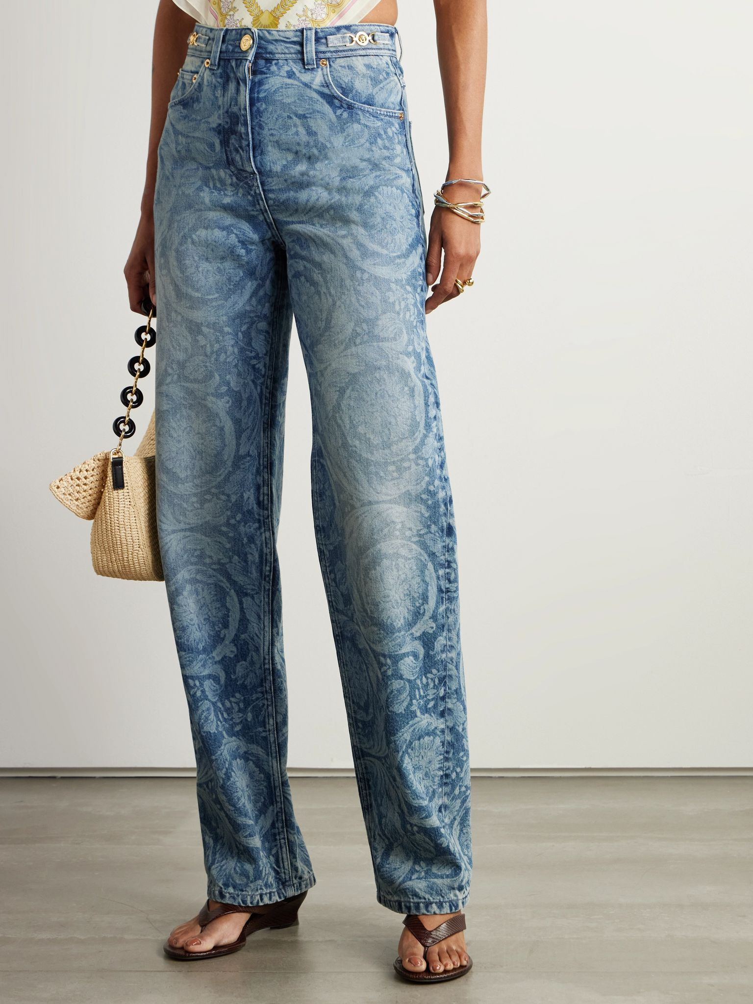Embellished printed high-rise straight-leg jeans Mid denim - 3