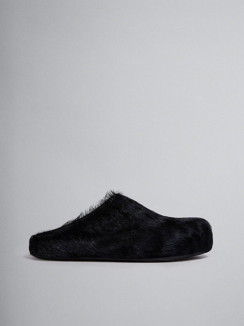 BLACK LONG HAIR CALFSKIN FUSSBETT SABOT - 1