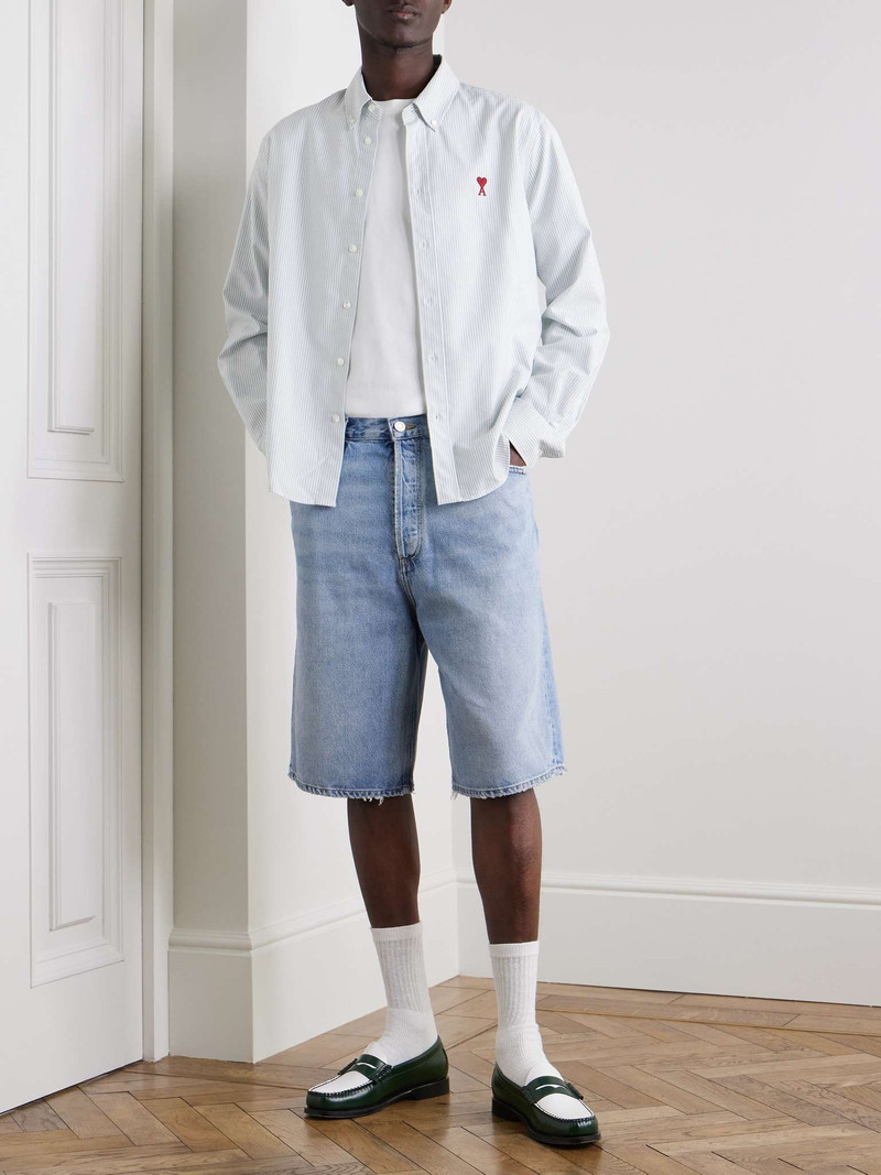 AMI Paris Button-Down Collar Logo-Embroidered Striped Cotton Oxford Shirt outlook