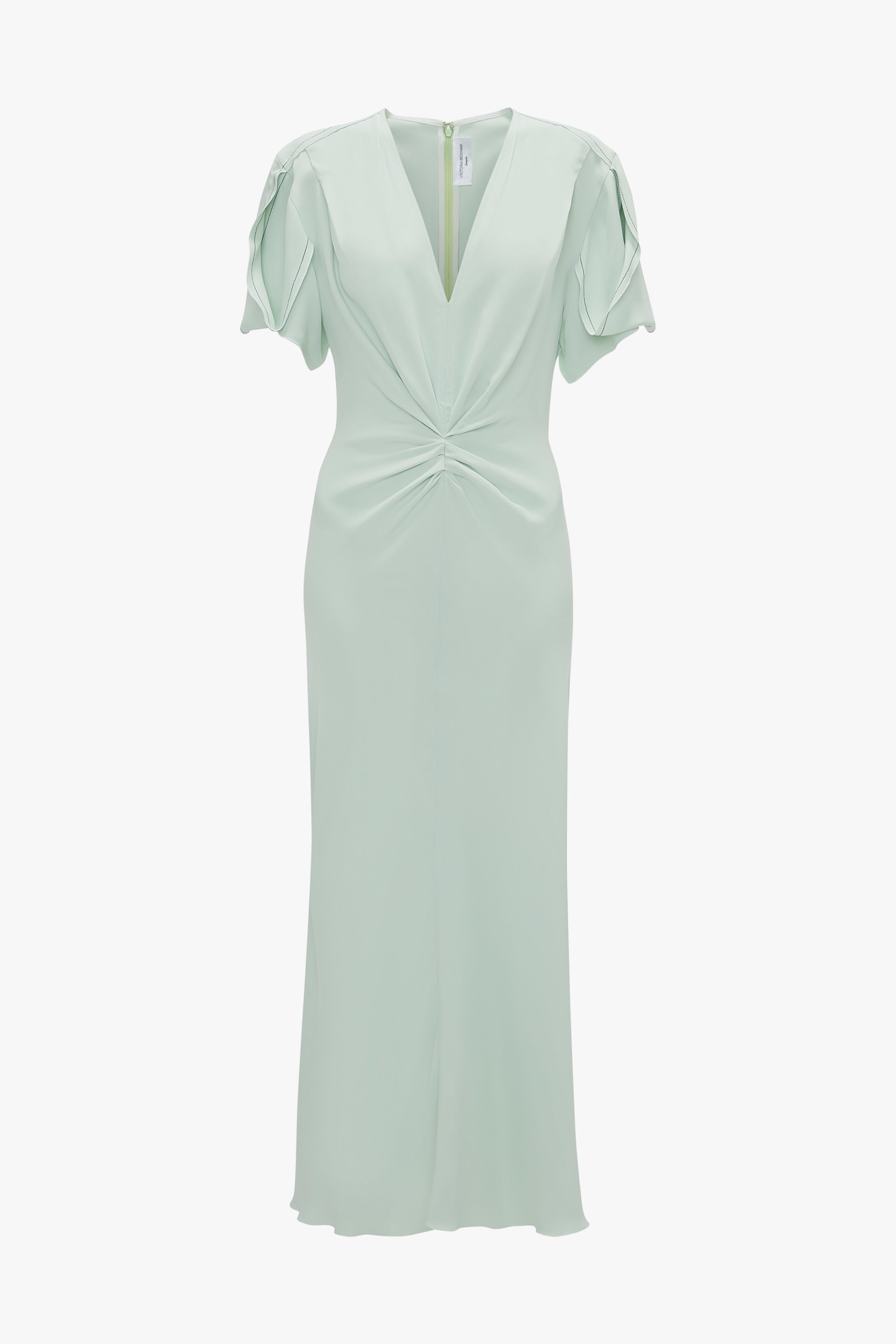 Gathered V-Neck Midi Dress In Jade - 1