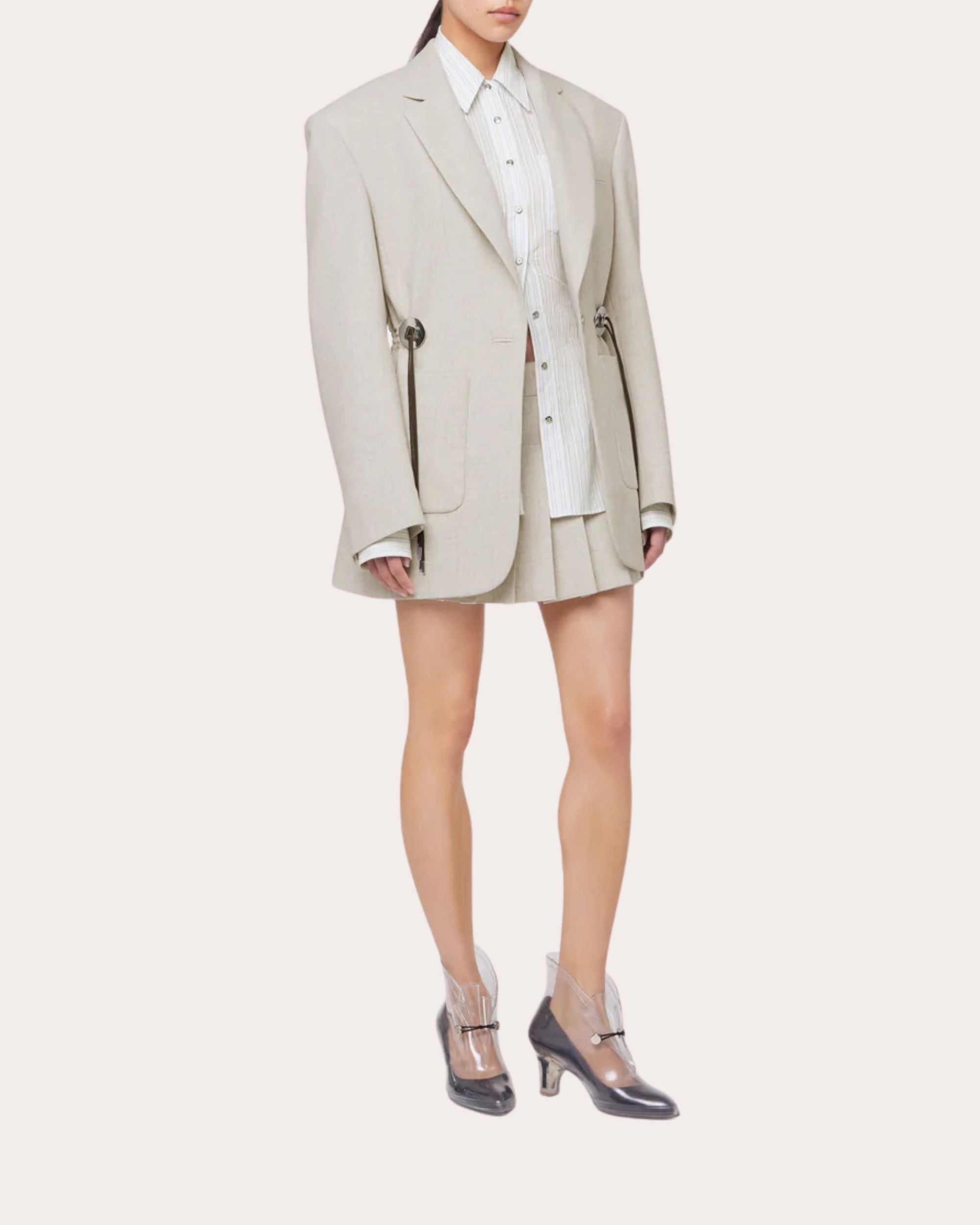 Mottled Wool Drawstring Blazer - 4
