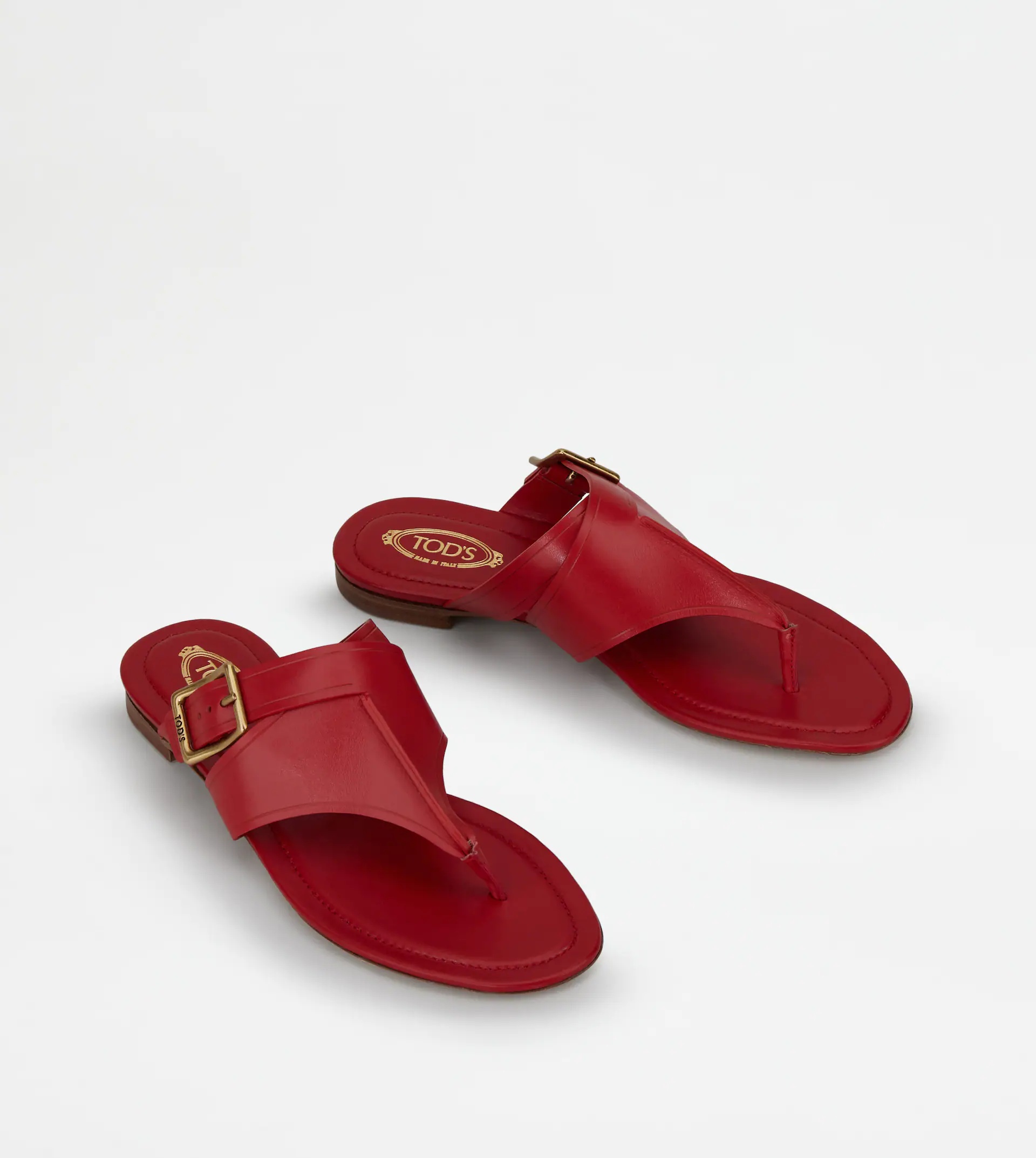 THONG SANDALS IN LEATHER - RED - 2
