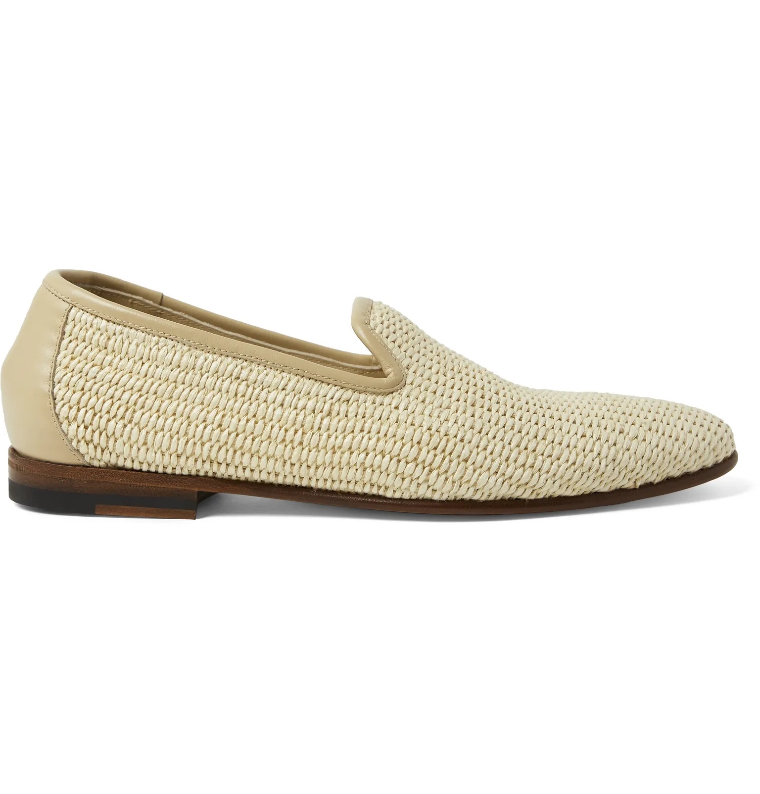 Mario Leather-Trimmed Raffia Loafers - 1