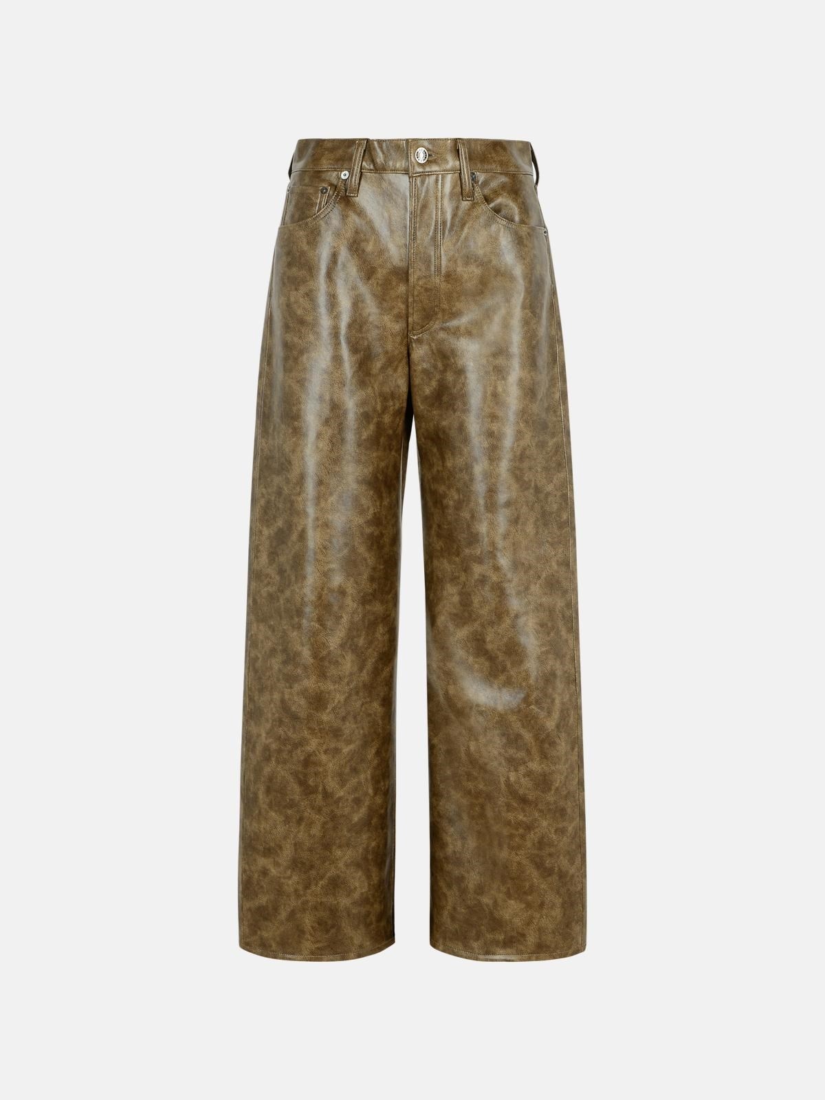 BROWN RECYCLED LEATHER BLEND TROUSERS - 1