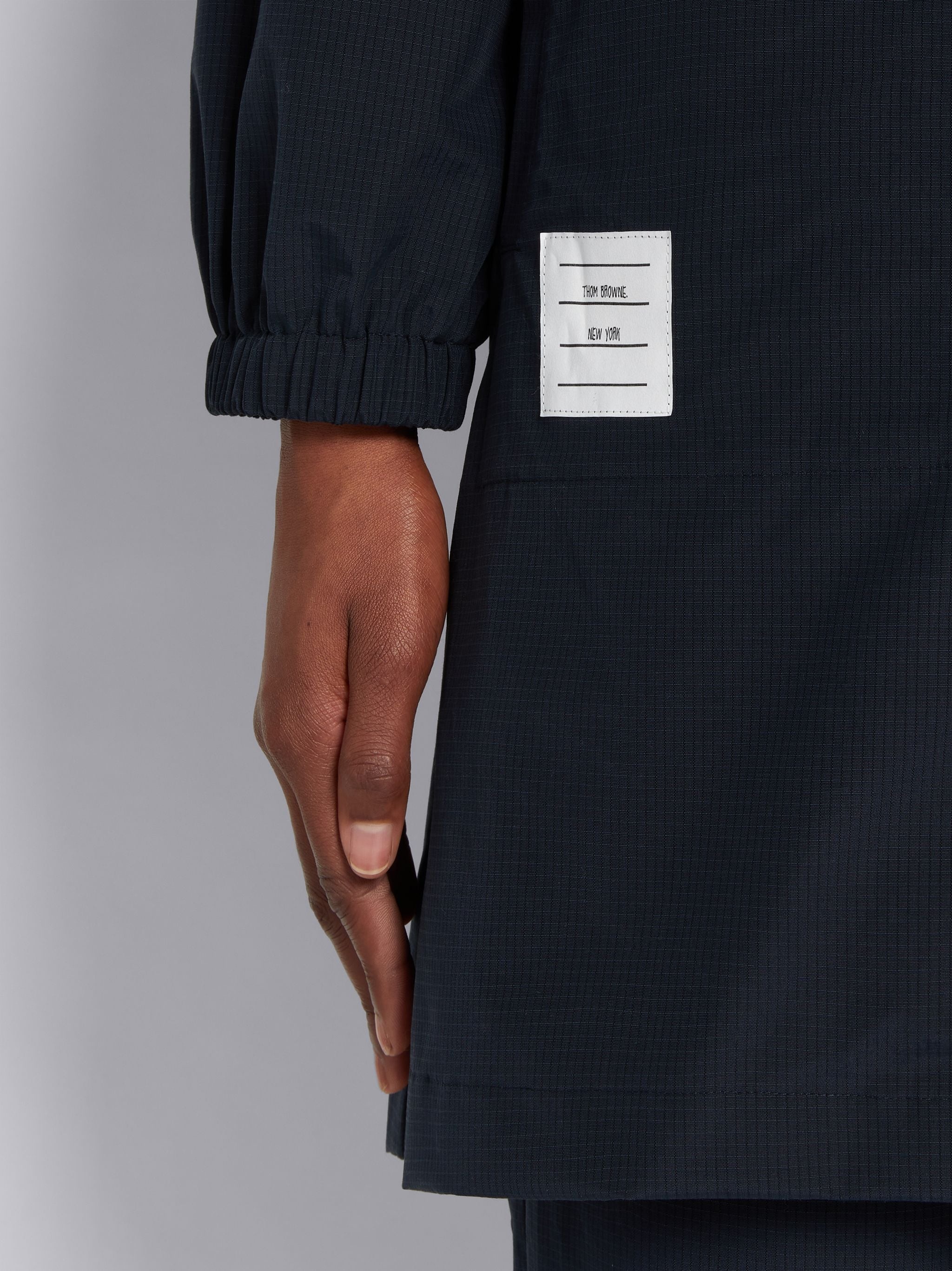 Navy Ripstop Seamed in 4-Bar Elongated Hooded Parka - 5