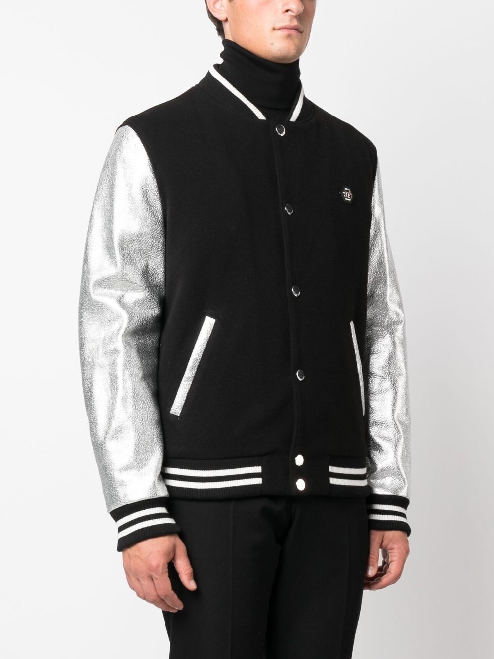 metallic effect-sleeves bomber jacket - 3