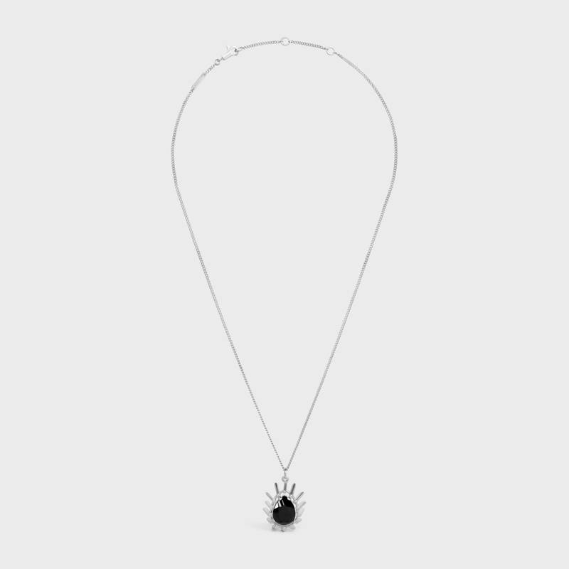Les Pierres Celine Necklace in Brass with Rhodium Finish and Black Strass 1