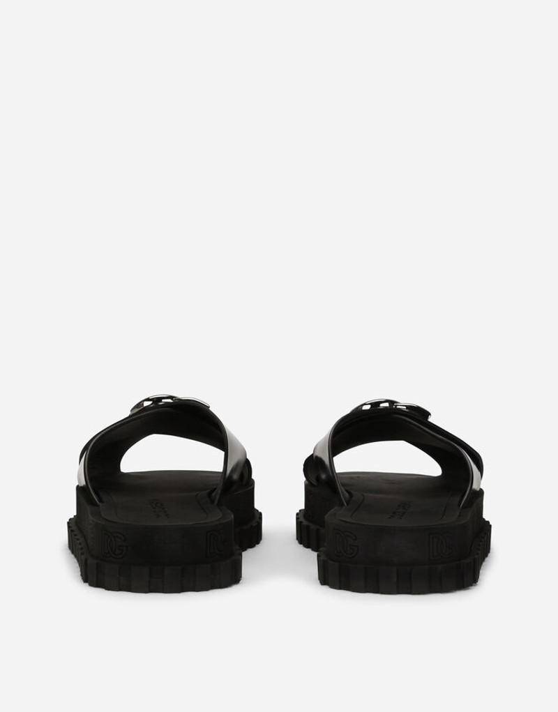 Dolce & Gabbana Crossover-strap sliders in brushed calfskin with maxi-logo outlook