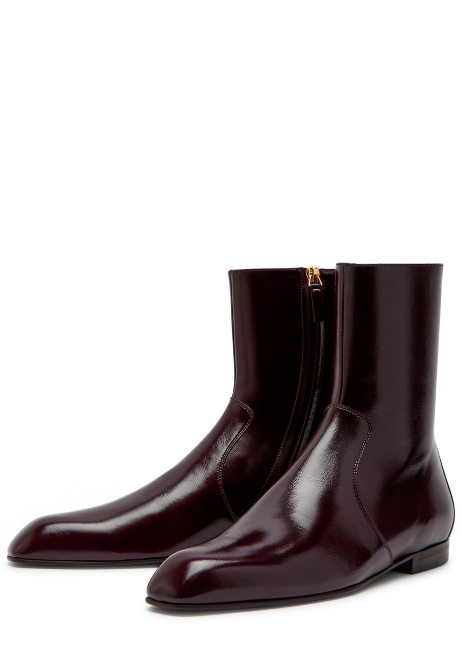 Khaite Colt Glossed Leather Ankle Boots - 3