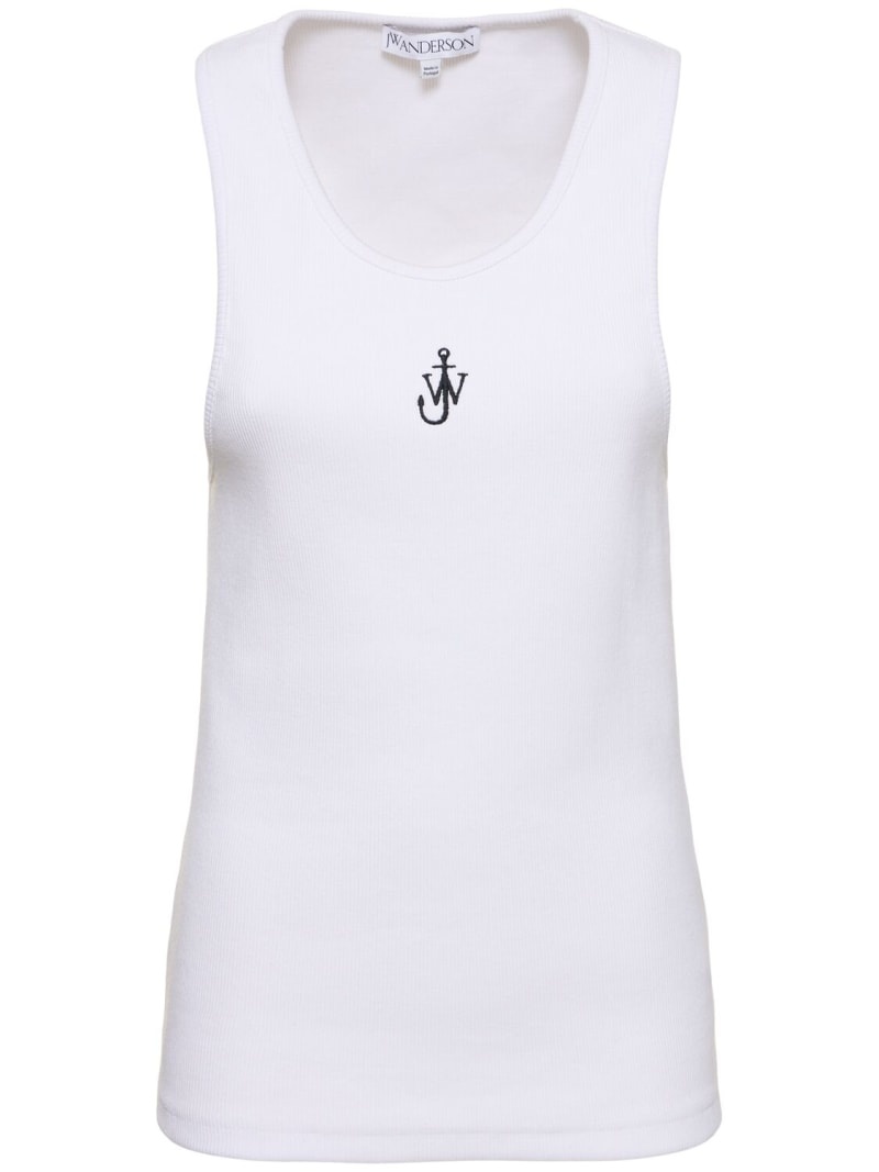 Logo embroidered ribbed jersey top - 1