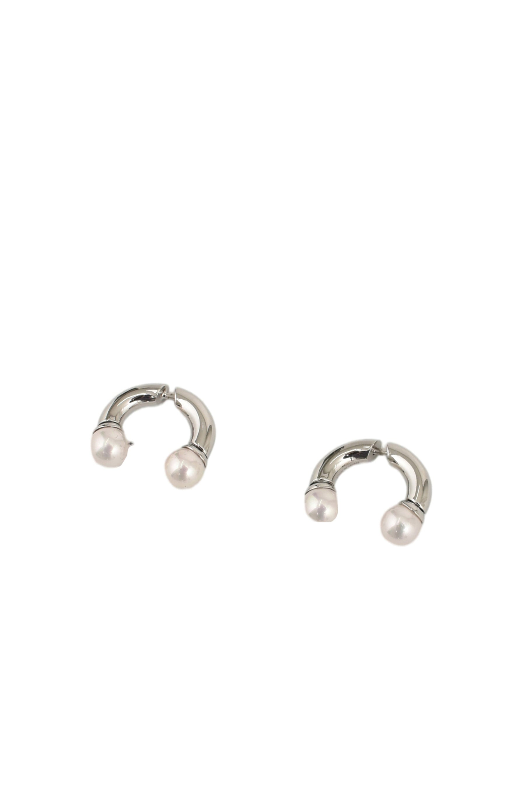 SMALL PEARL BARBELL EARRINGS / SIL - 4