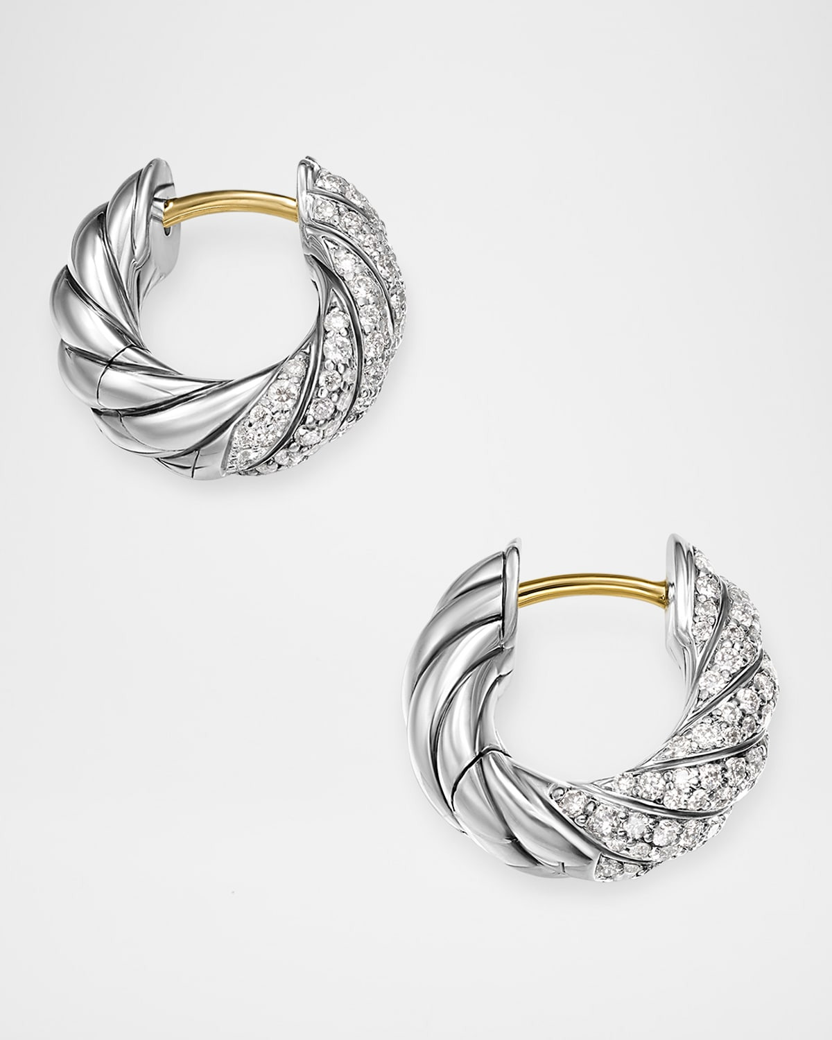 Sculpted Cable Huggie Hoop Earrings in Silver, 14.4mm - 3