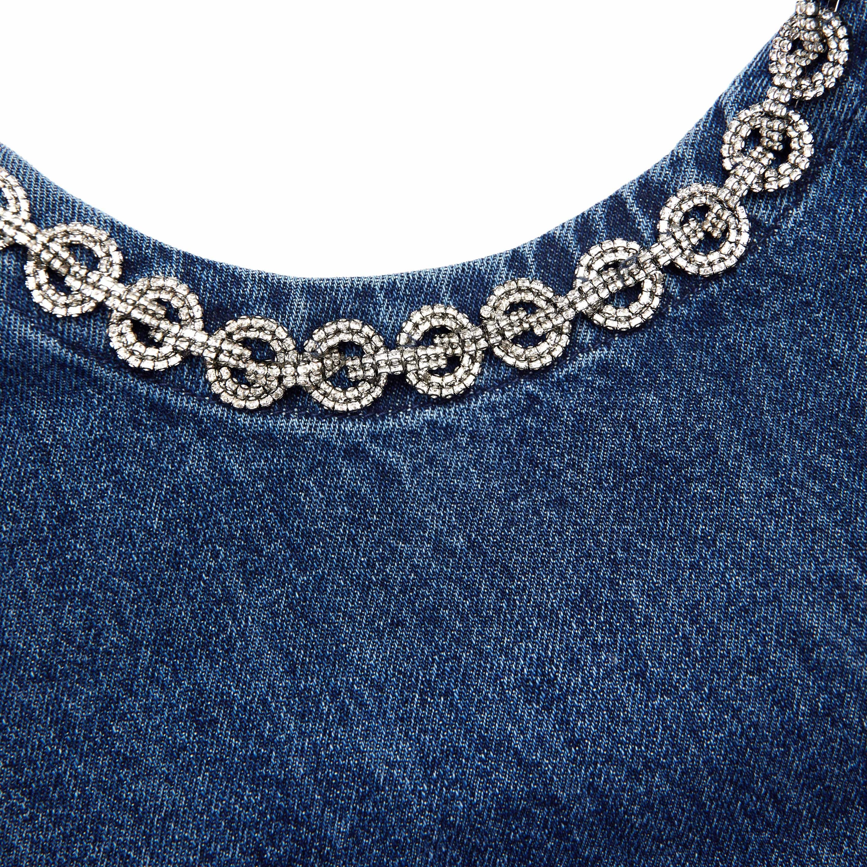 Denim Crystal Trim Mini Dress - 5