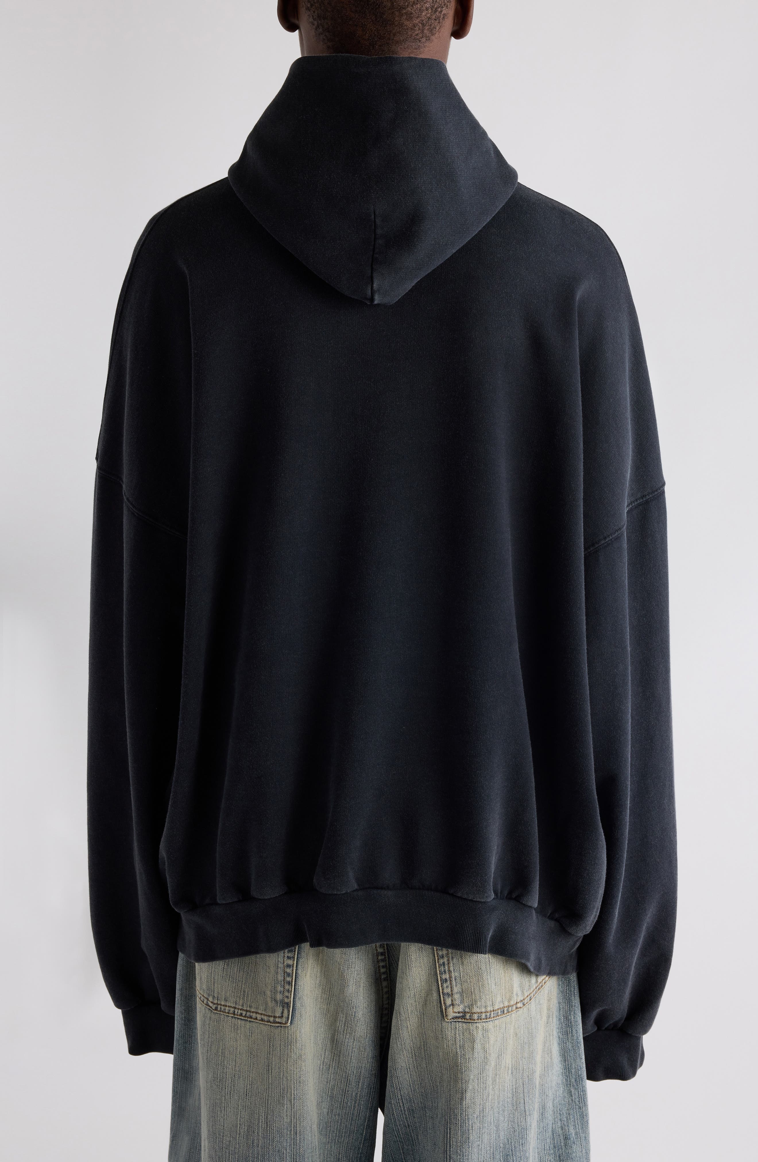 Balenciaga Large Fit Graphic Hoodie in Faded Washed Black at Nordstrom - 3